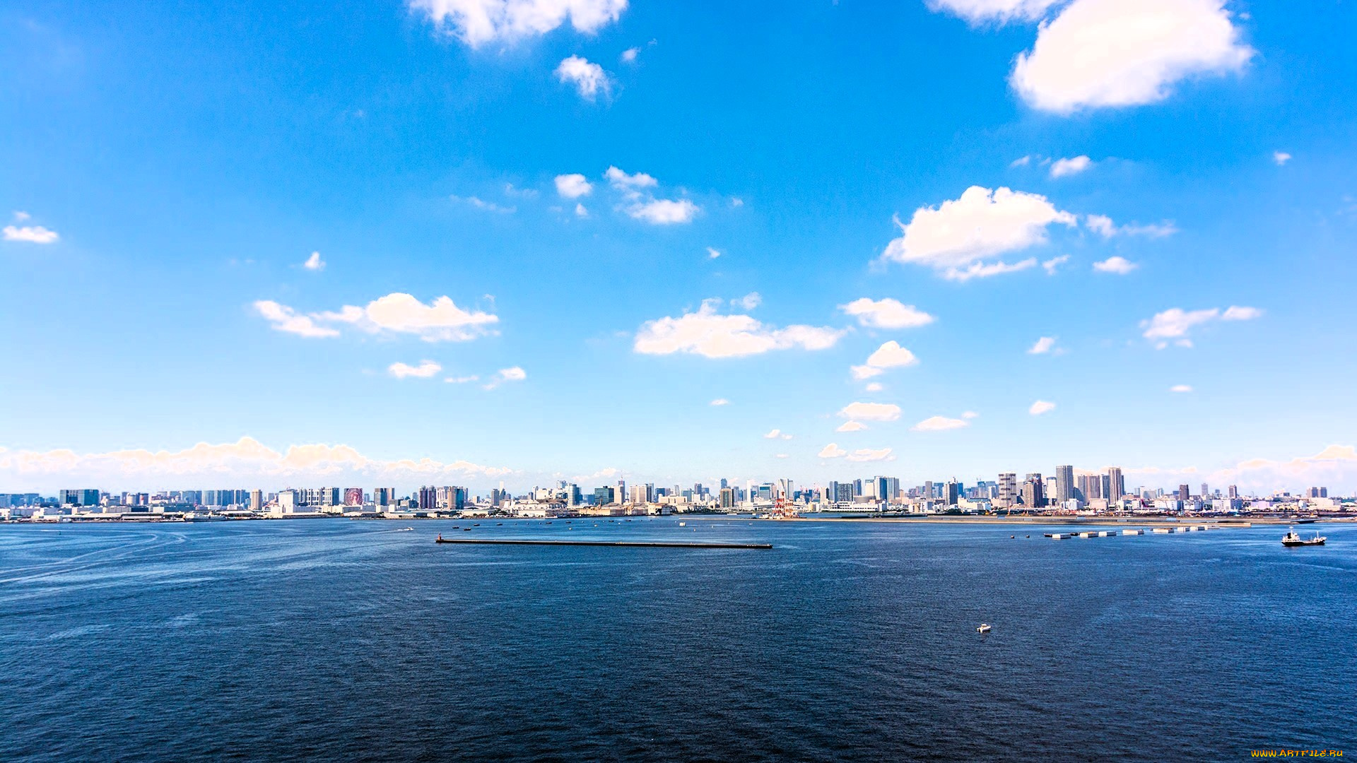 города, -, панорамы, небо, облака, панорама, море