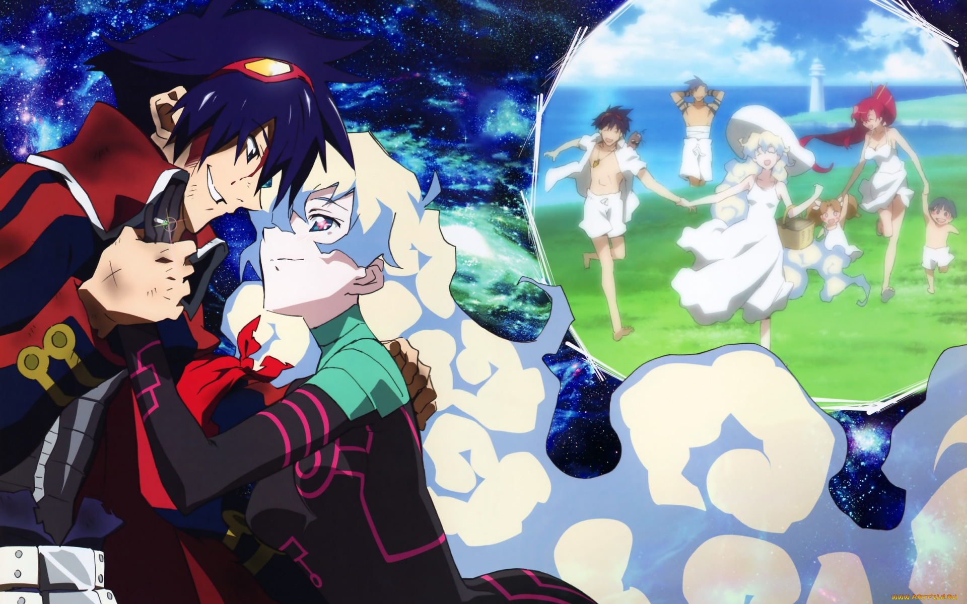 аниме, tengen, toppa, gurren, lagann, yoko, littner, nia, teppelin, simon, kamina