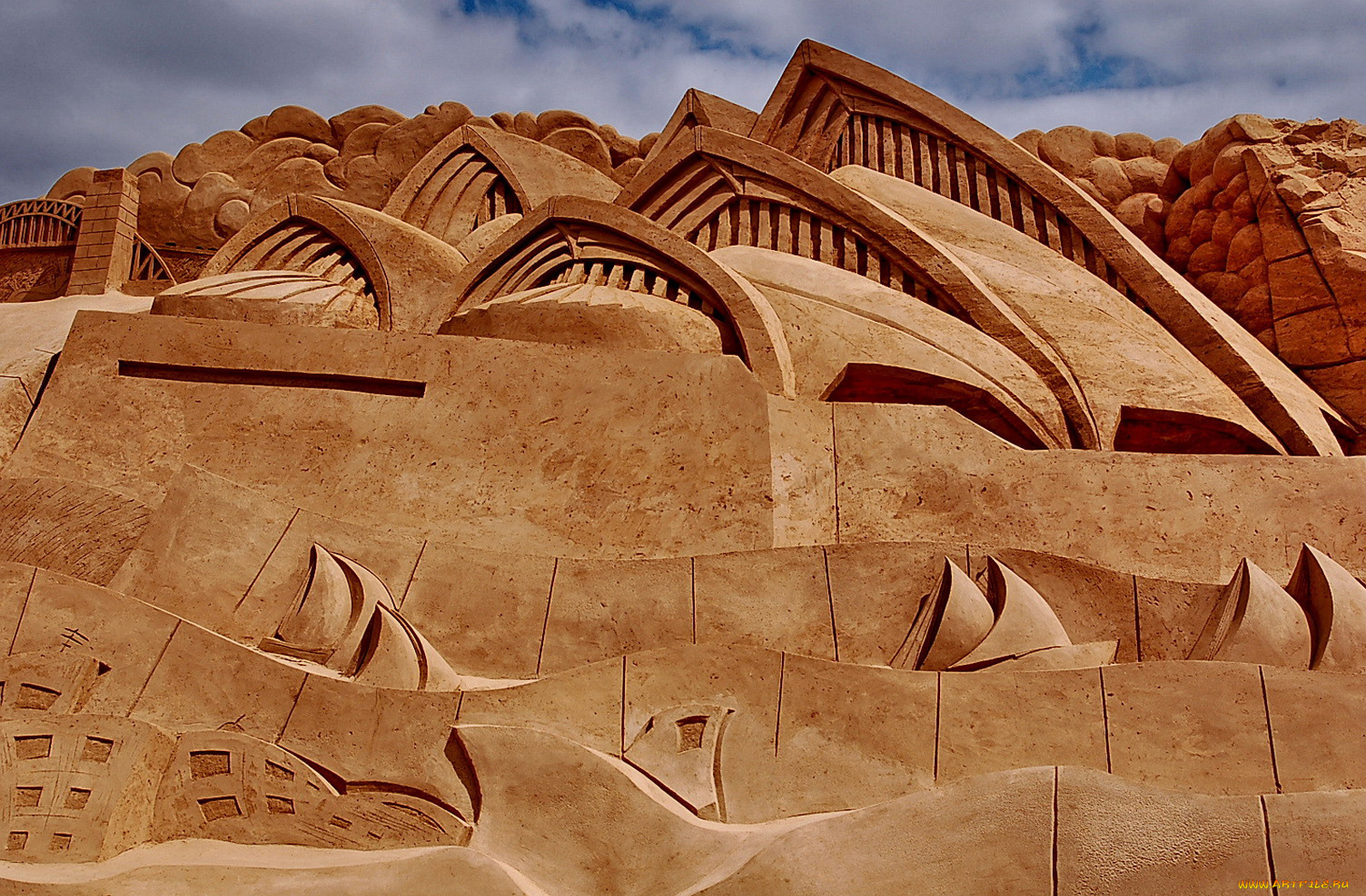 разное, фигуры, из, песка, льда, снега, песочная, фигура