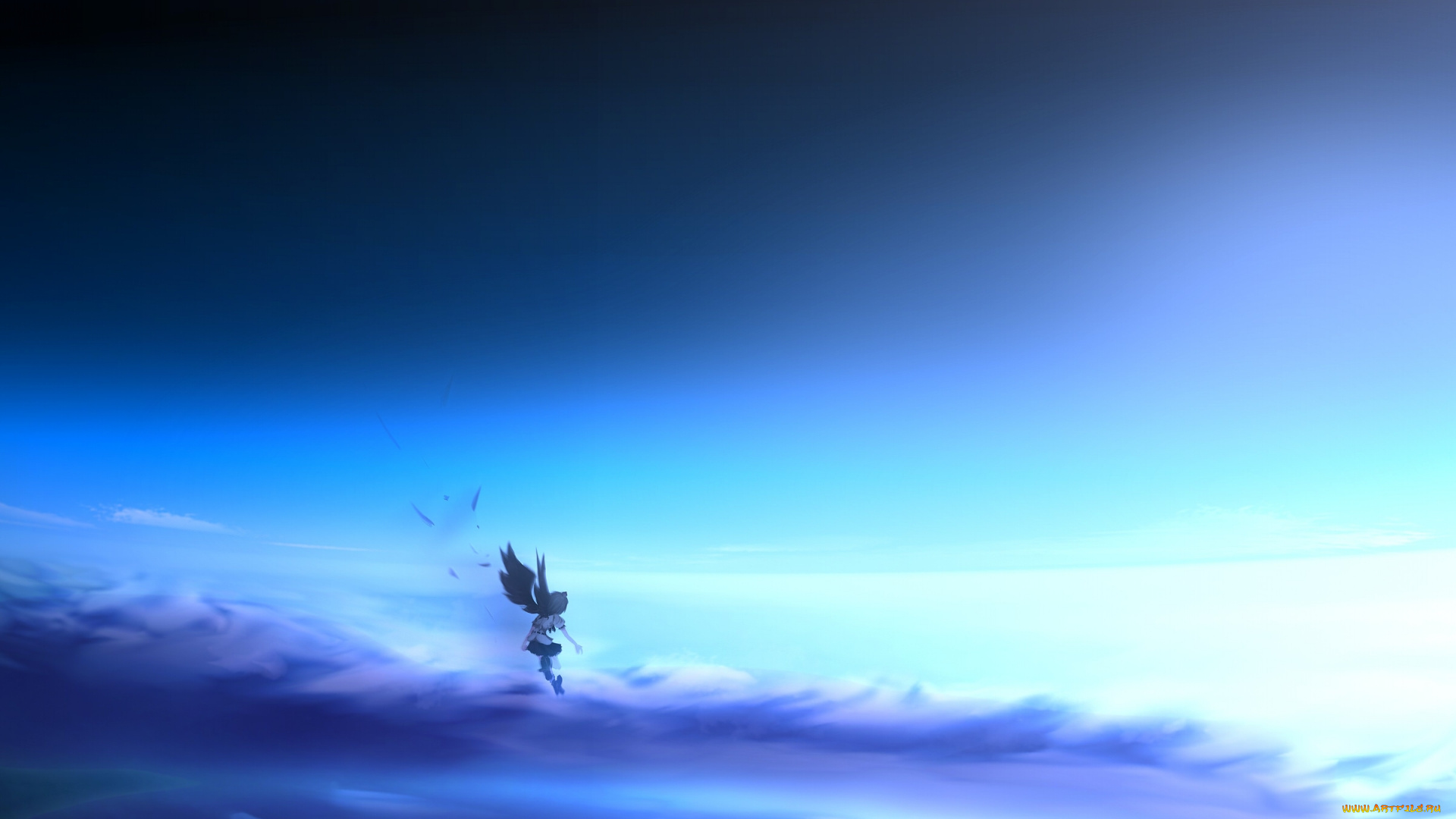 аниме, touhou, небо, крылья, девушка