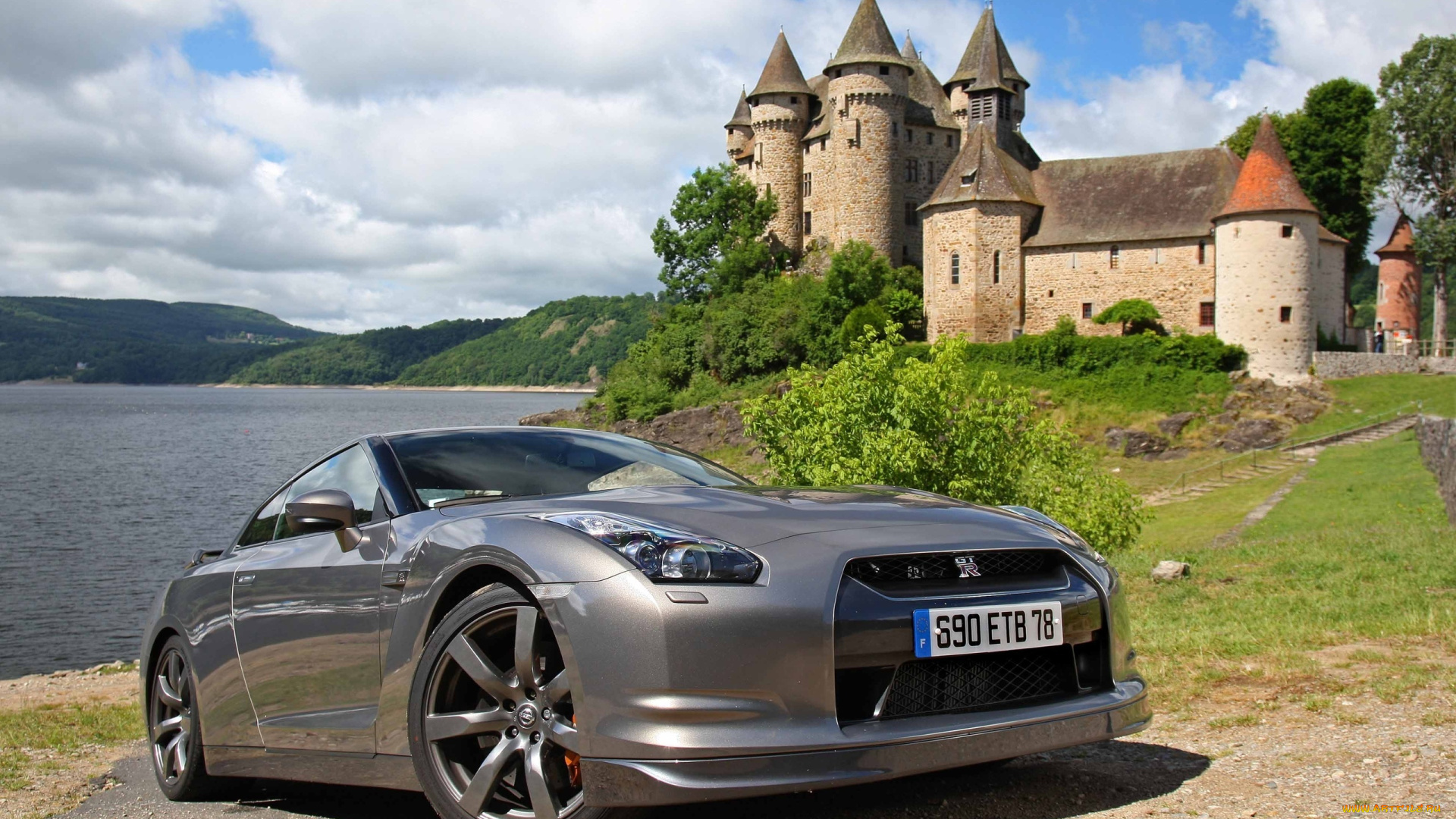 автомобили, nissan, datsun, замок, озеро, машина, ниссан