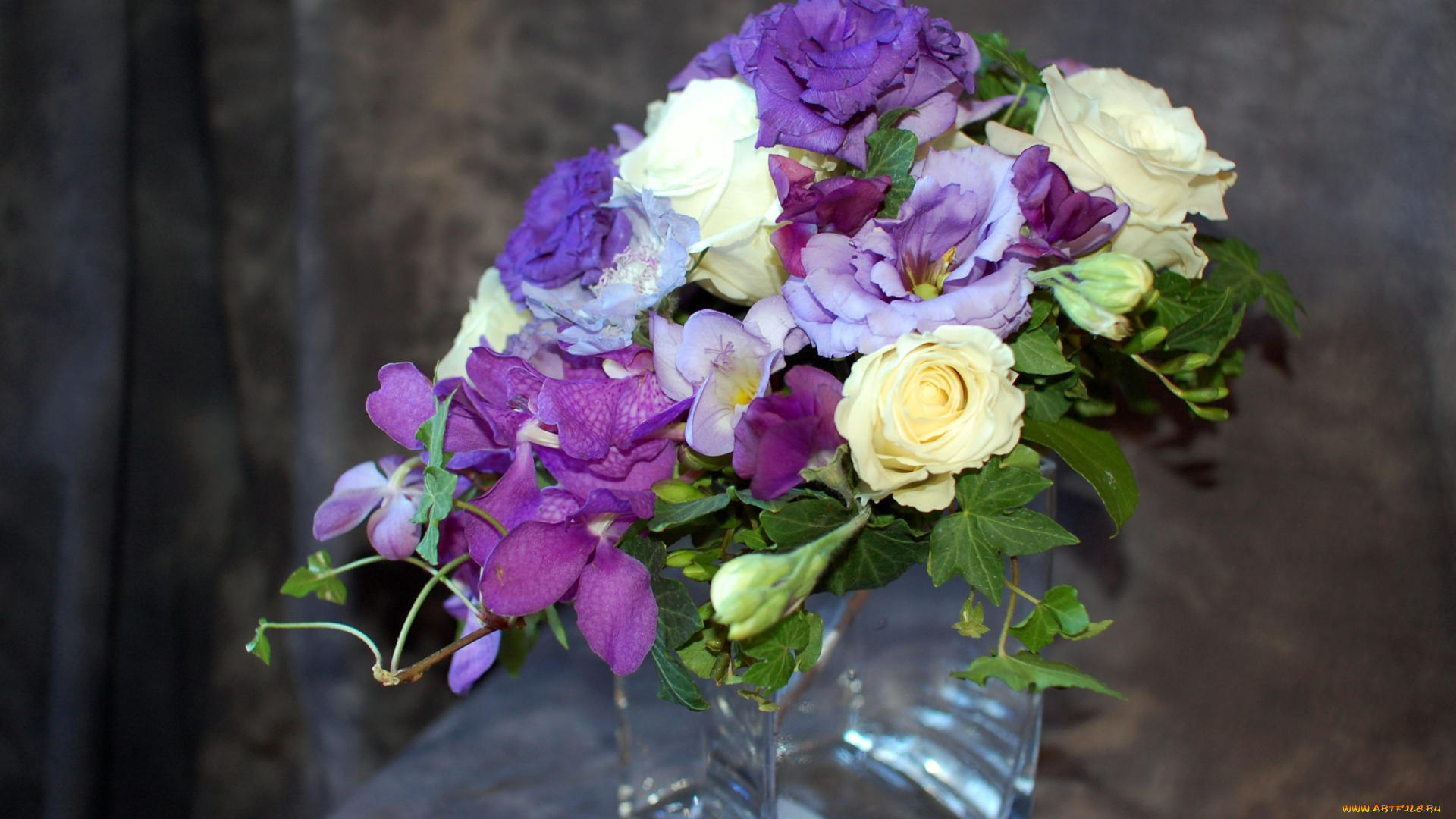 цветы, букеты, композиции, эустома, орхидея, розы, скабиоза