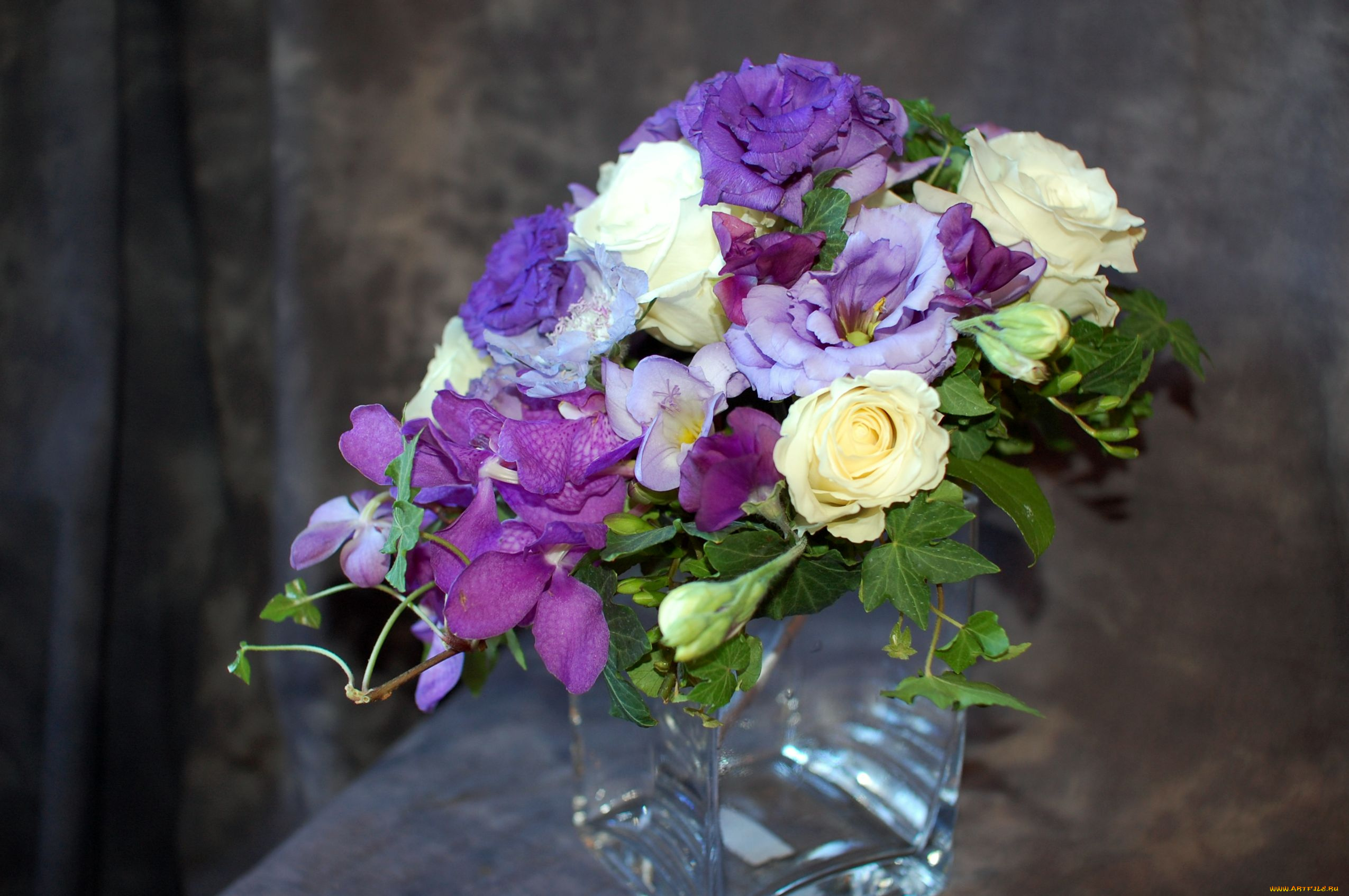 цветы, букеты, композиции, эустома, орхидея, розы, скабиоза