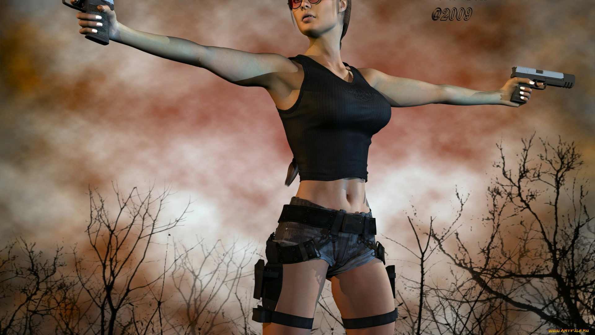 3д, графика, fantasy, фантазия, пистолеты, девушка