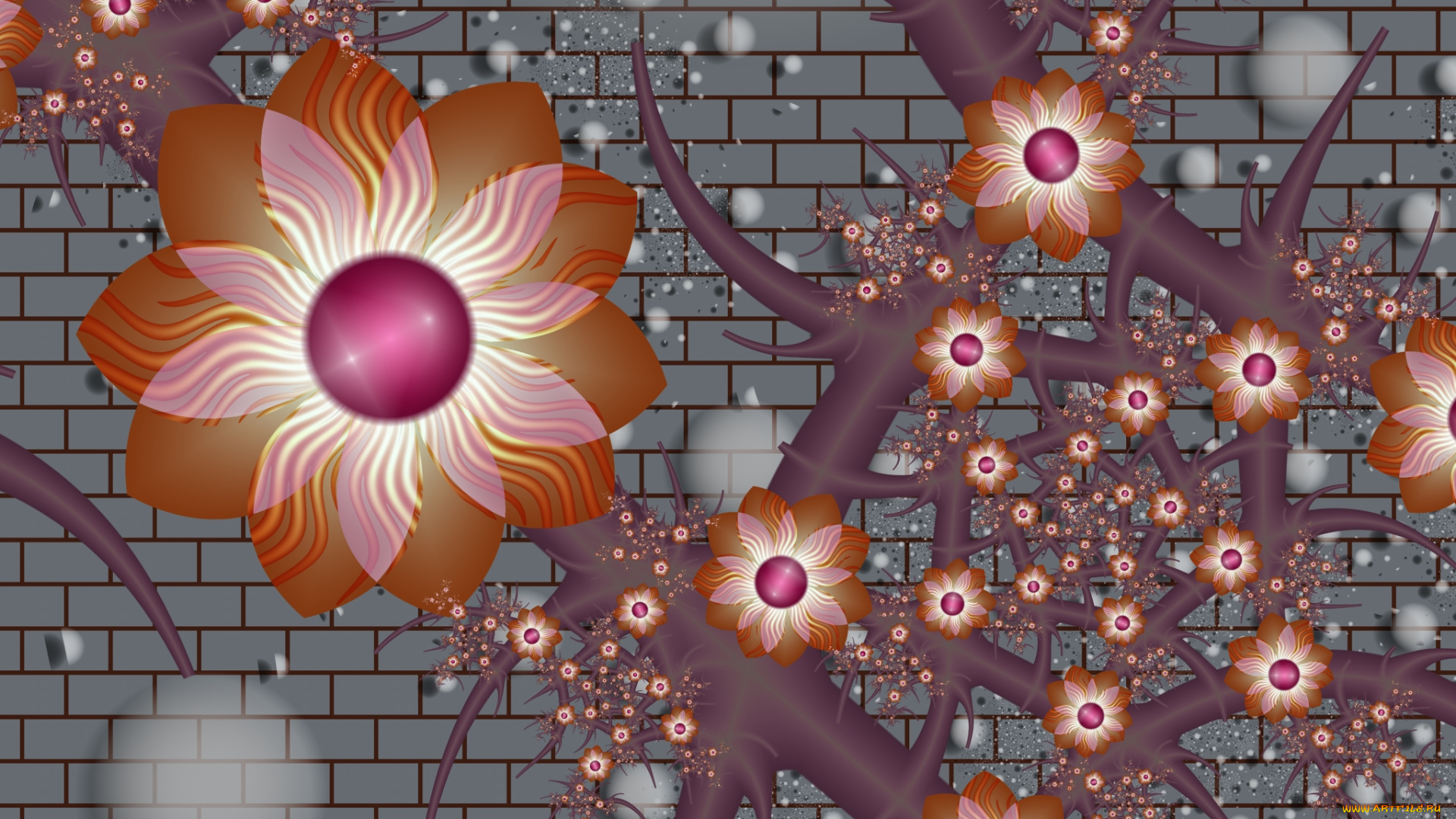 3д, графика, flowers, цветы, фон, цвета, узор, лепестки