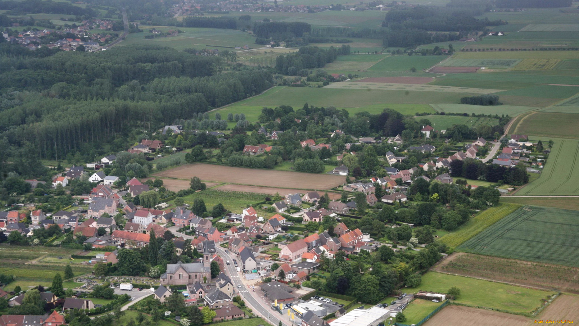 бельгия, melle, города, панорамы, поля, дома, панорама