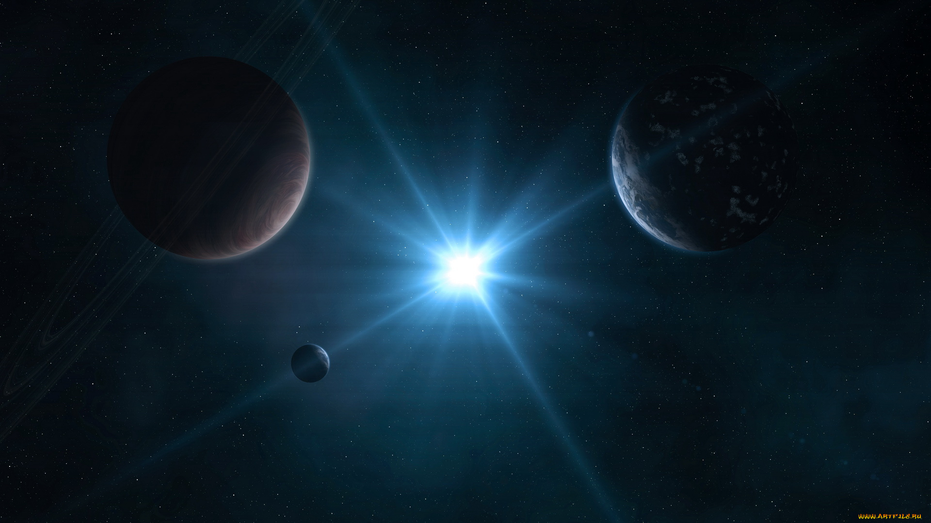 космос, арт, планеты, звезда