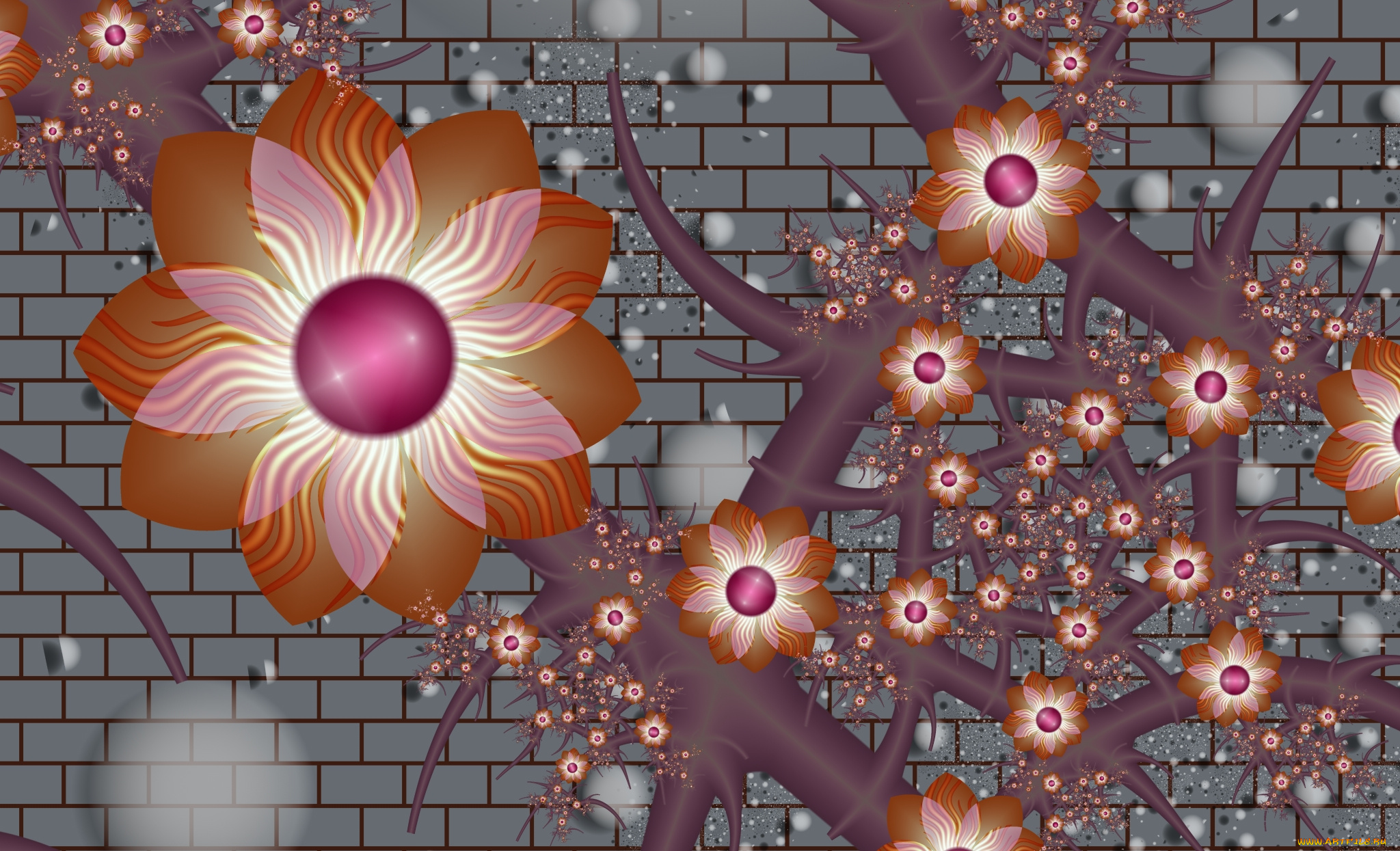 3д, графика, flowers, цветы, фон, цвета, узор, лепестки