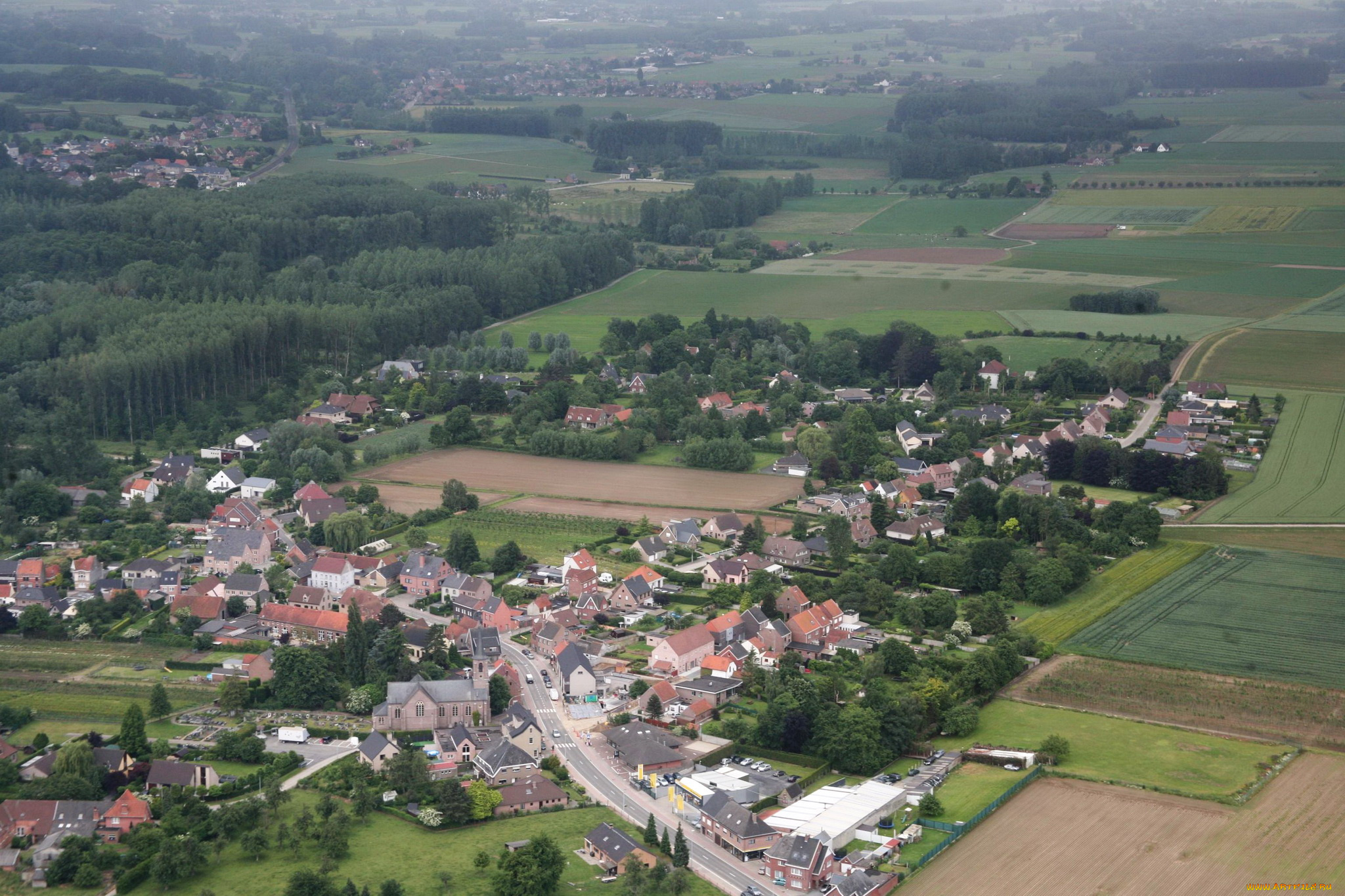 бельгия, melle, города, панорамы, поля, дома, панорама