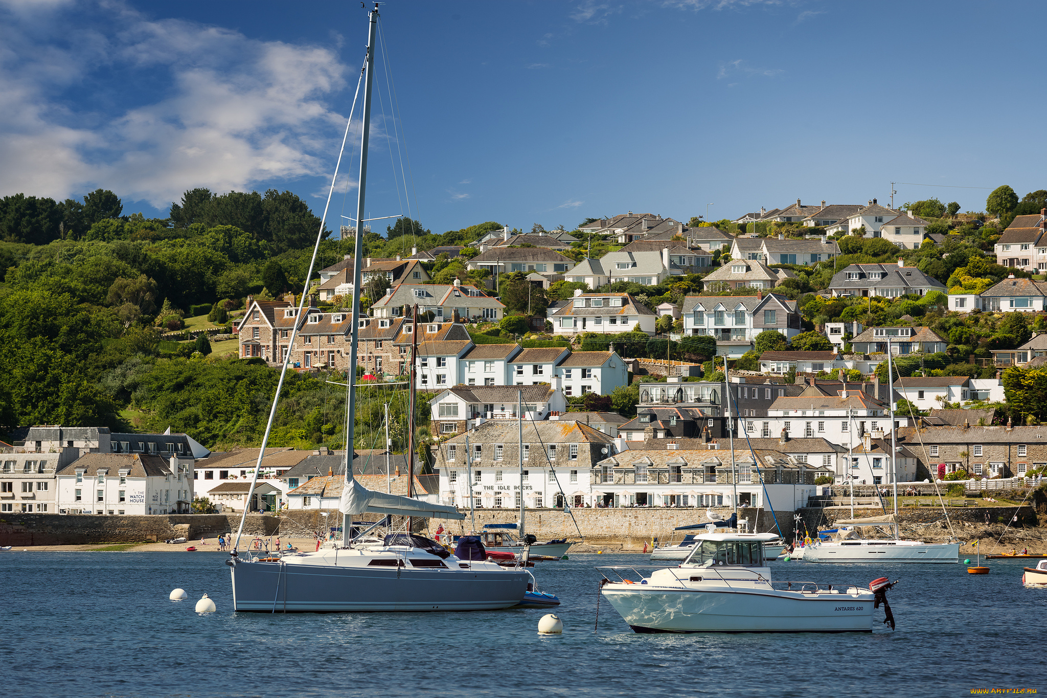 st, mawes, cornwall, england, корабли, Яхты, сейнт, мауэс, корнуолл, англия, гавань, рейд, здания