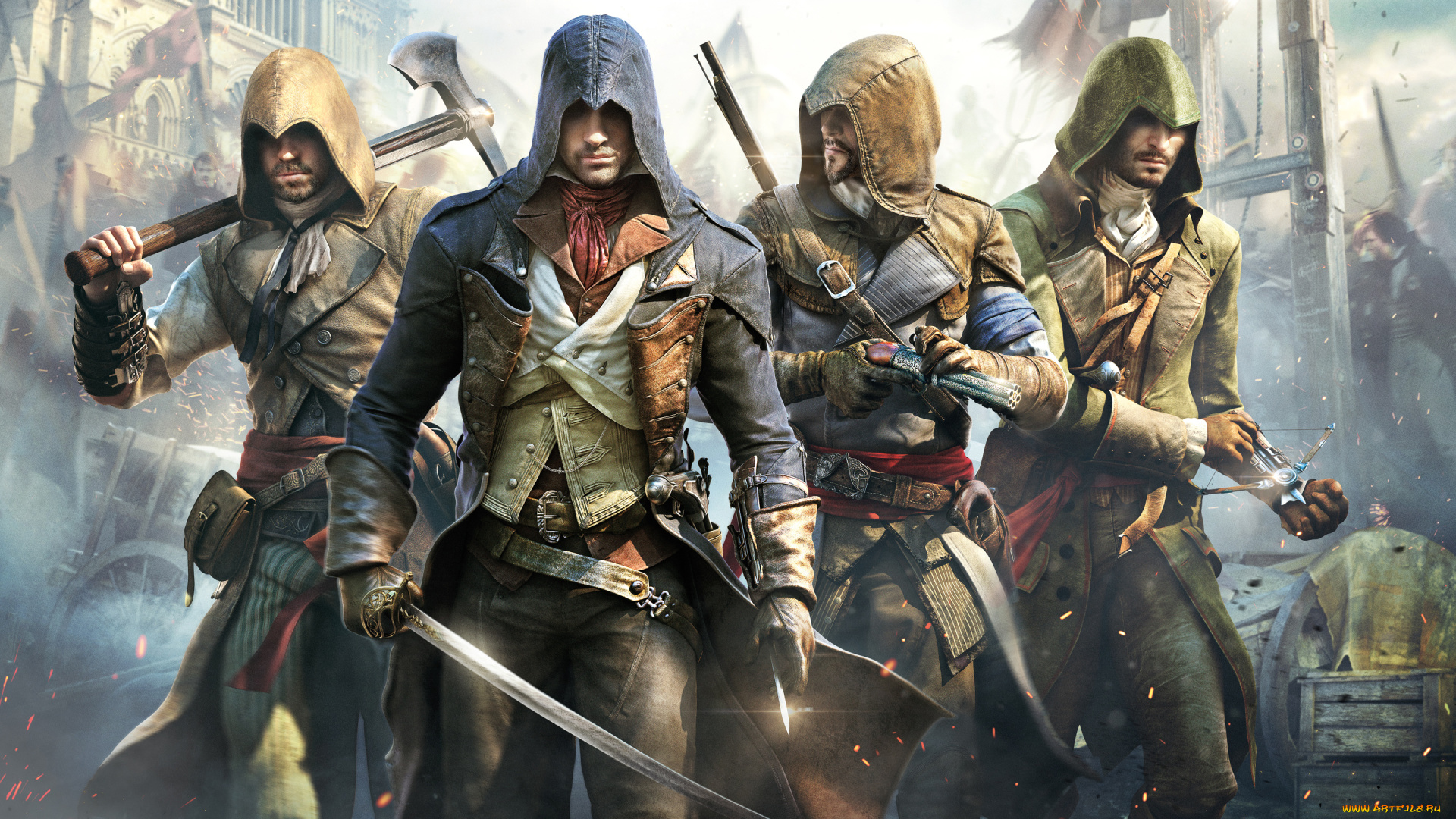 assassin`s, creed, unity, видео, игры, оружие, капюшоны, убийцы
