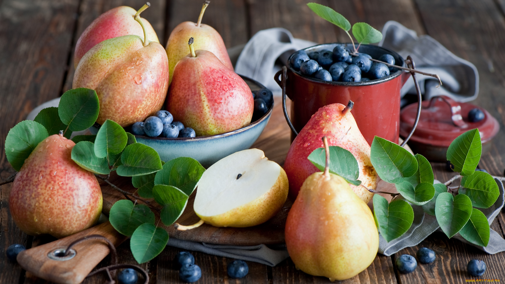 еда, фрукты, , ягоды, бидон, листья, ягоды, голубика, груши