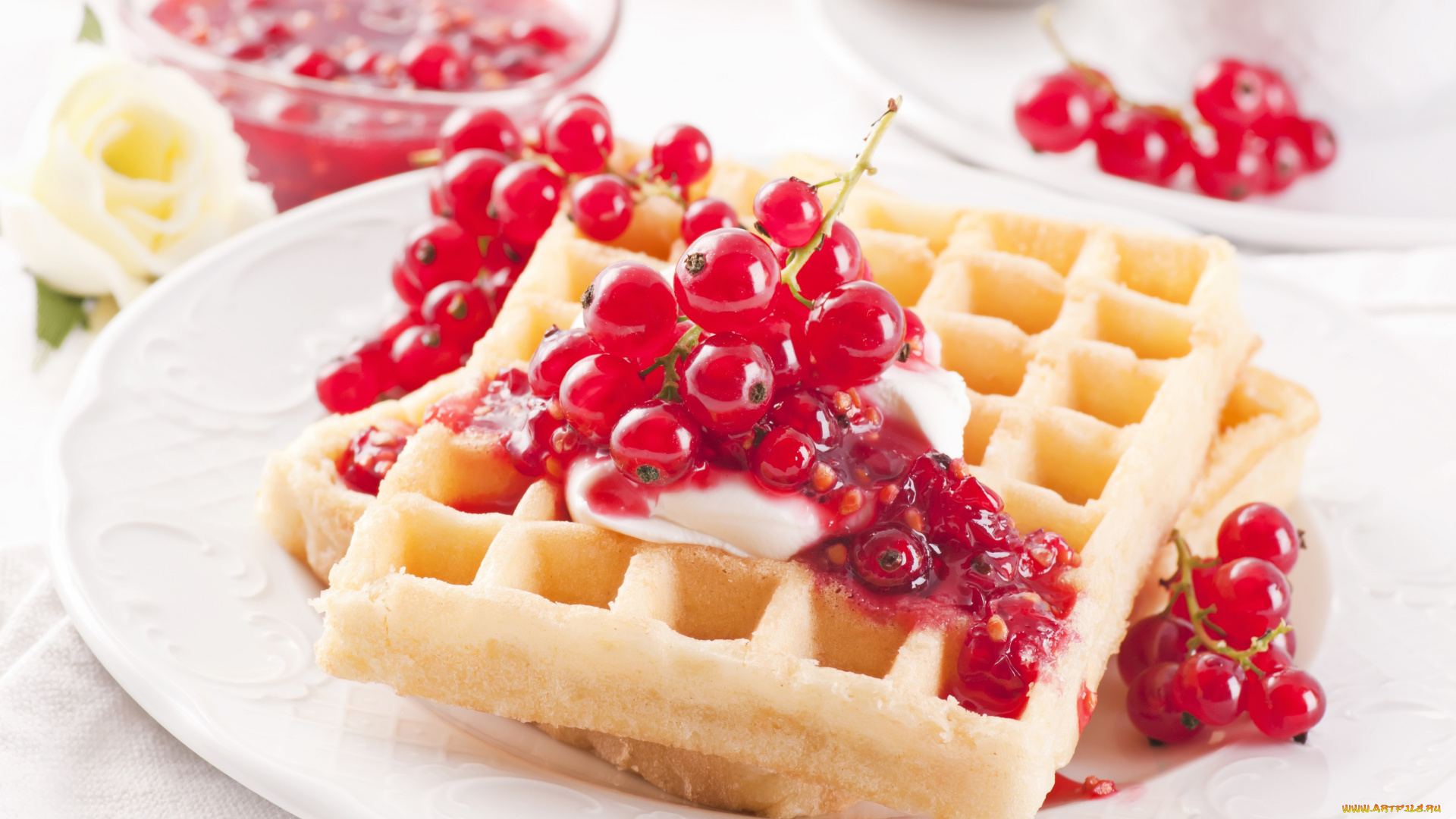 еда, пирожные, , кексы, , печенье, десерт, вафли, красная, смородина, ягоды, сливки