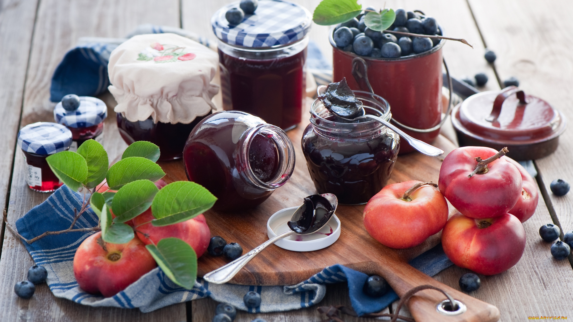 еда, разное, джем, персики, голубика, ягоды, баночки