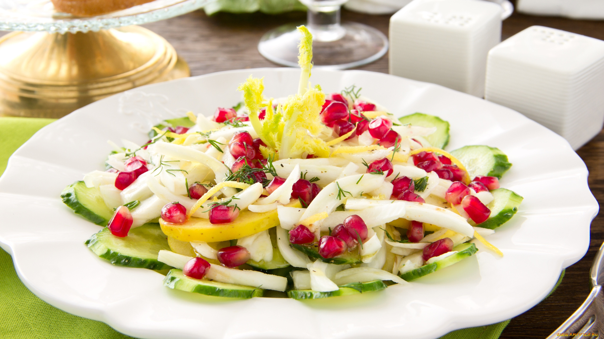 еда, салаты, , закуски, гранат, яблоко, огурцы