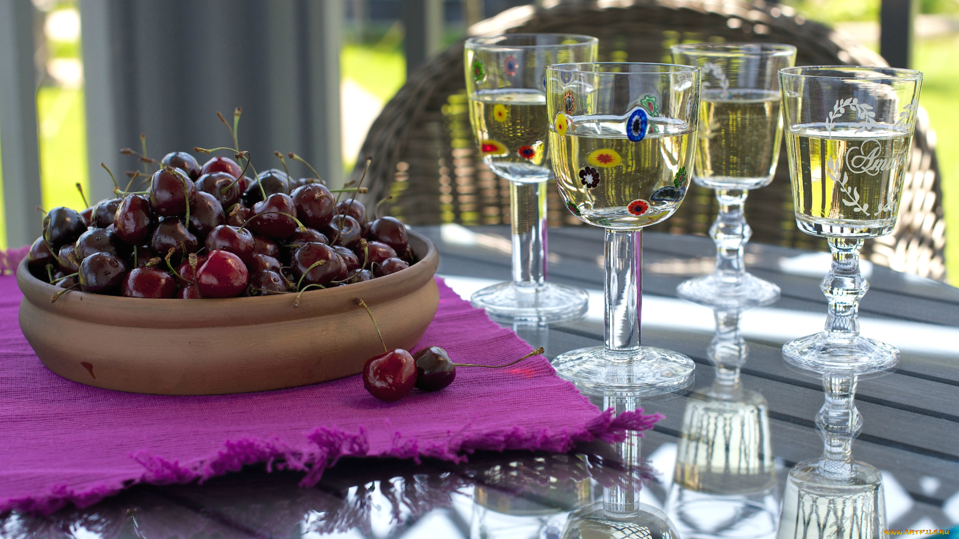 еда, вишня, , черешня, бокалы