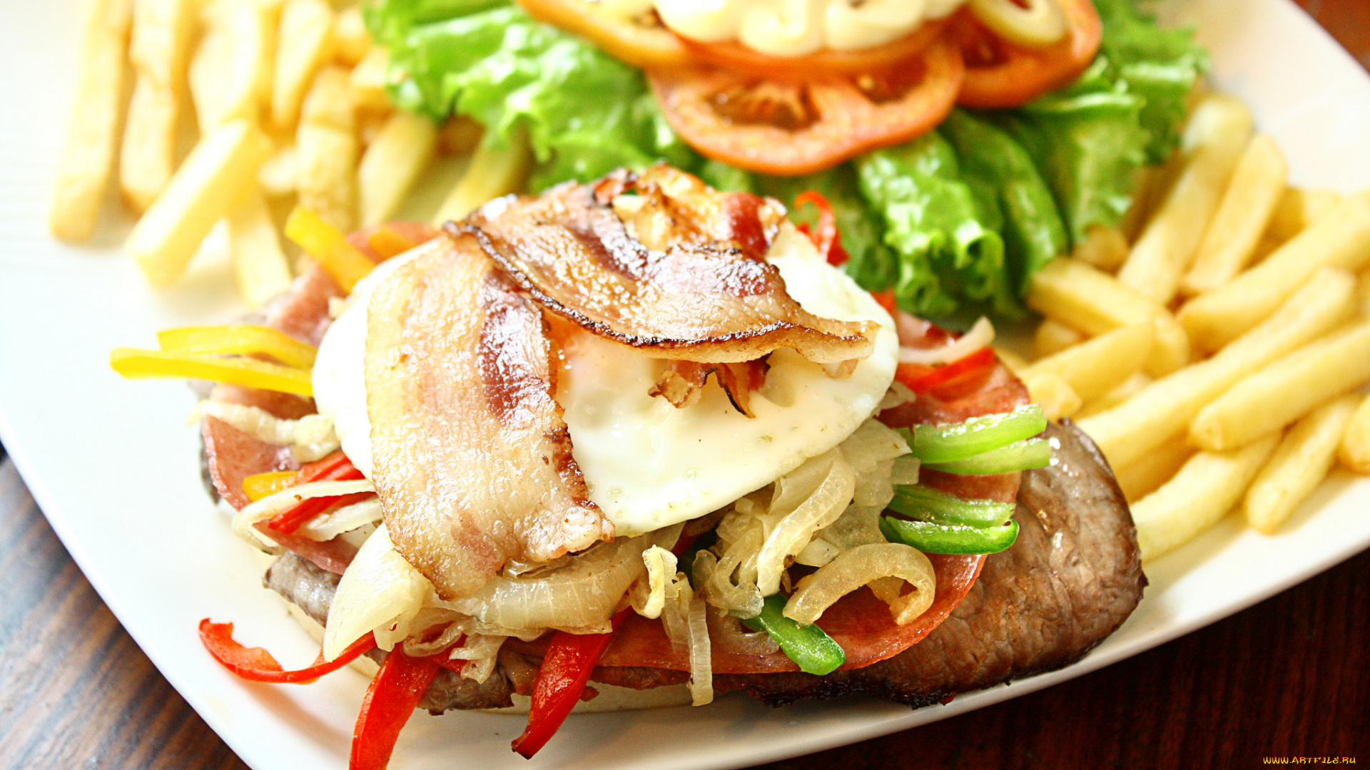 еда, вторые, блюда, фри, бекон