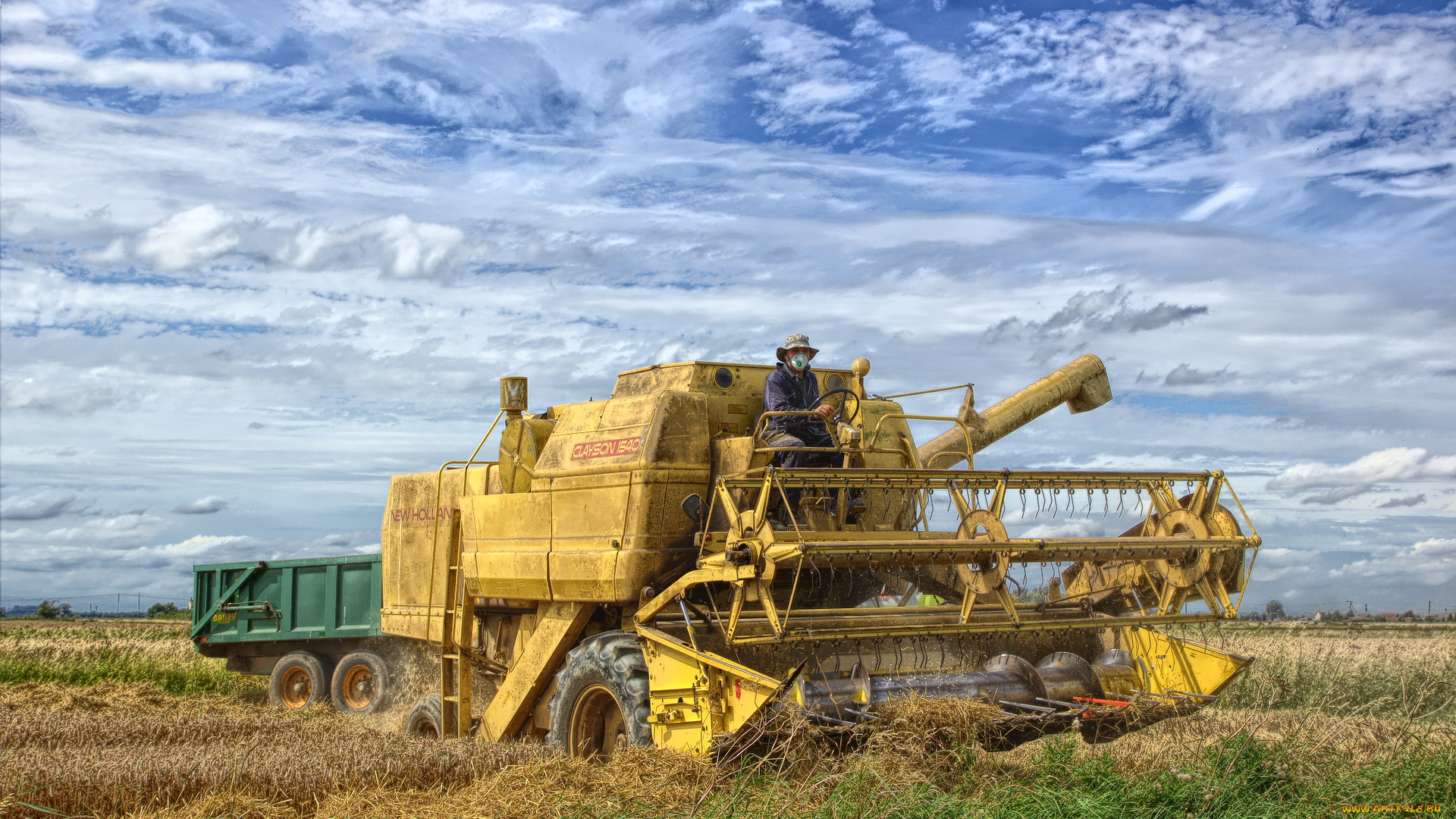 техника, комбайны, комбайн, поле