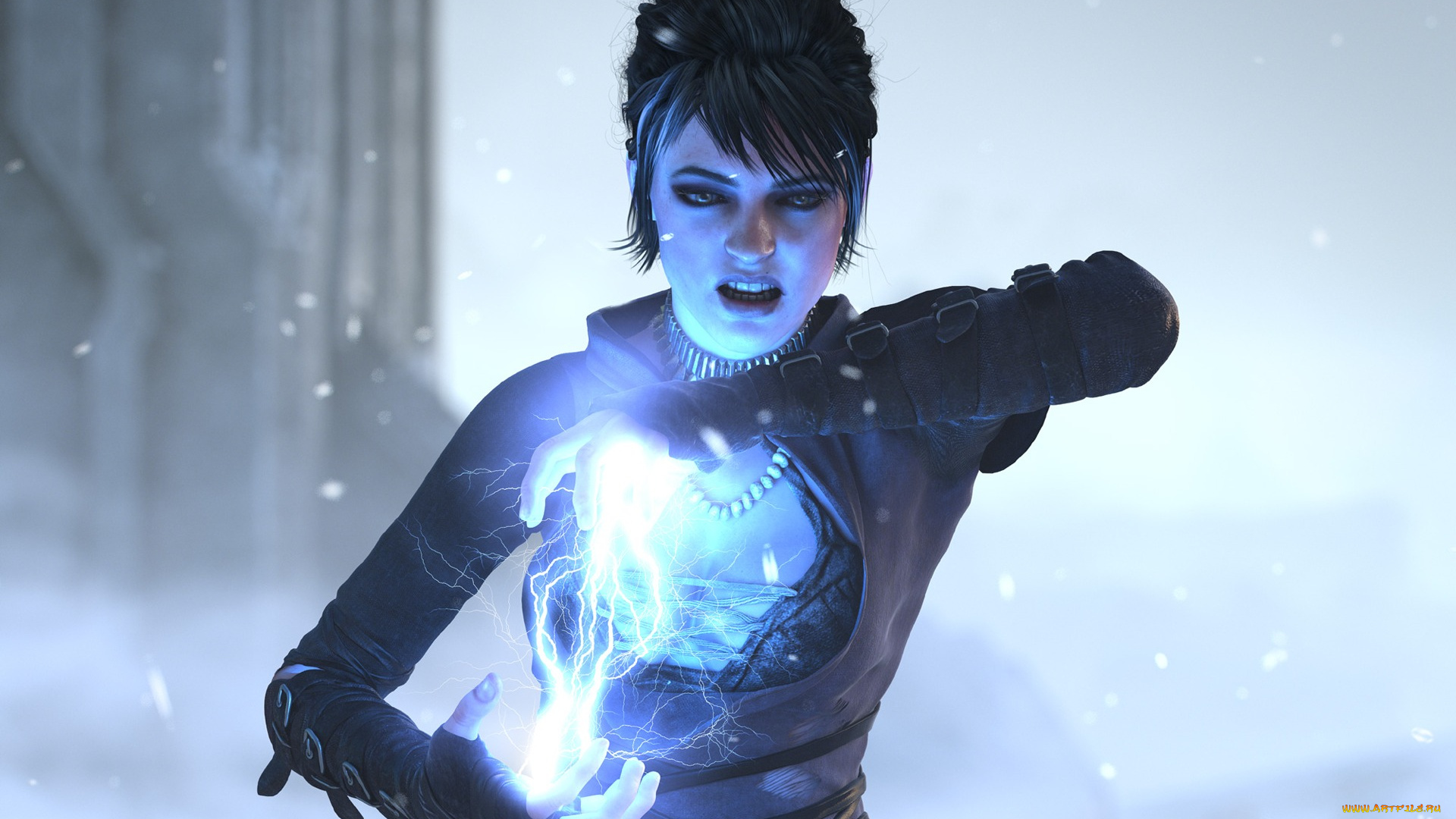 видео, игры, dragon, age, origins, девушка, начало, магия, молния, морриган, dragon, age, morrigan