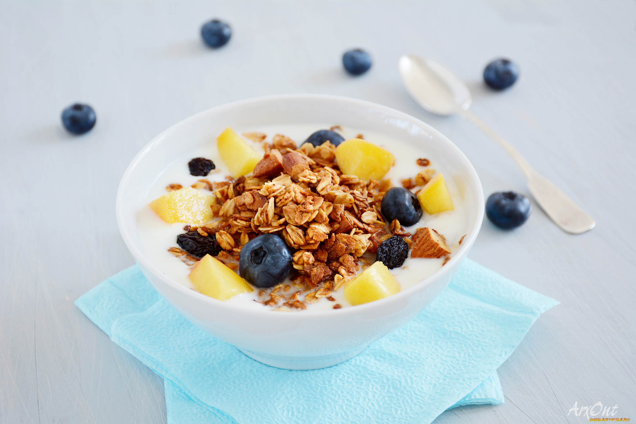 еда, разное, гранола, молоко, фрукты