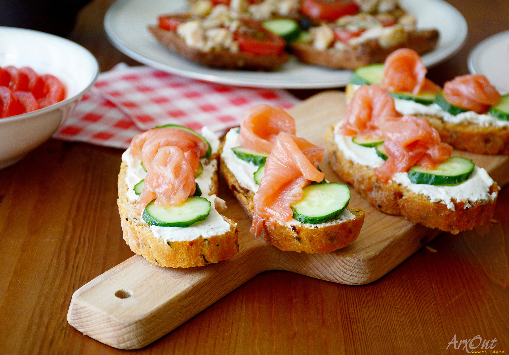 еда, бутерброды, , гамбургеры, , канапе, огурец, семга, хлеб