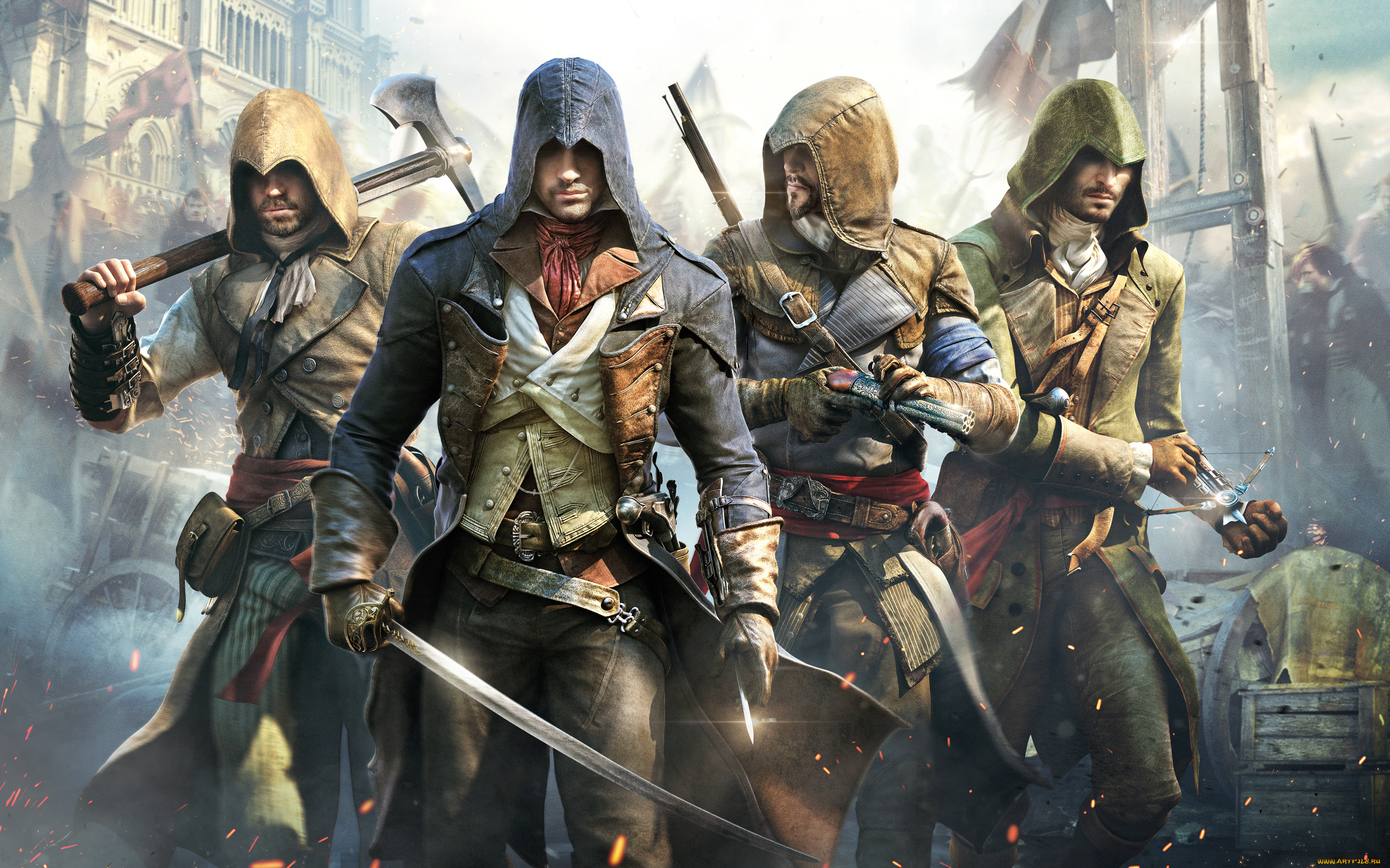 assassin`s, creed, unity, видео, игры, оружие, капюшоны, убийцы
