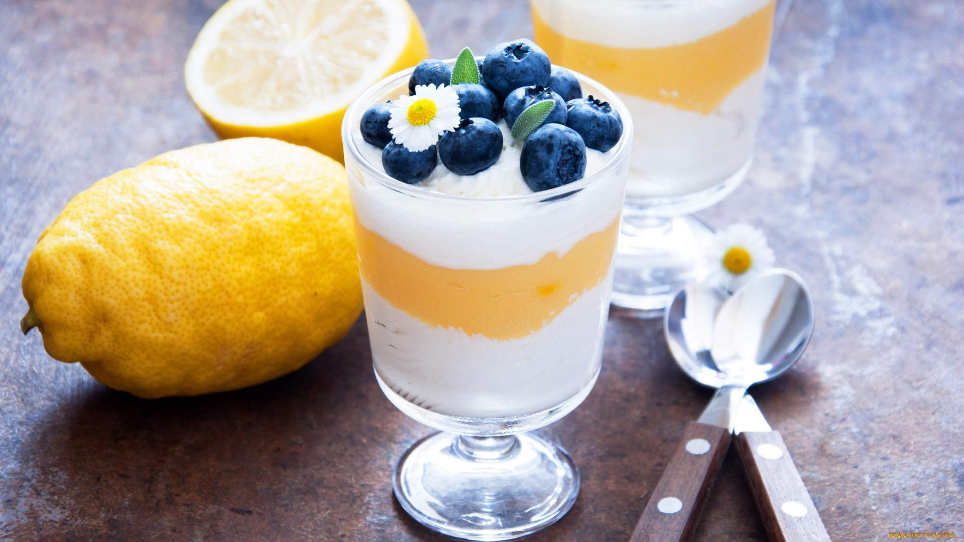 еда, мороженое, , десерты, milkshake, blueberries, lemon, молочный, коктейль, ягоды, черника, лимон, ромашка