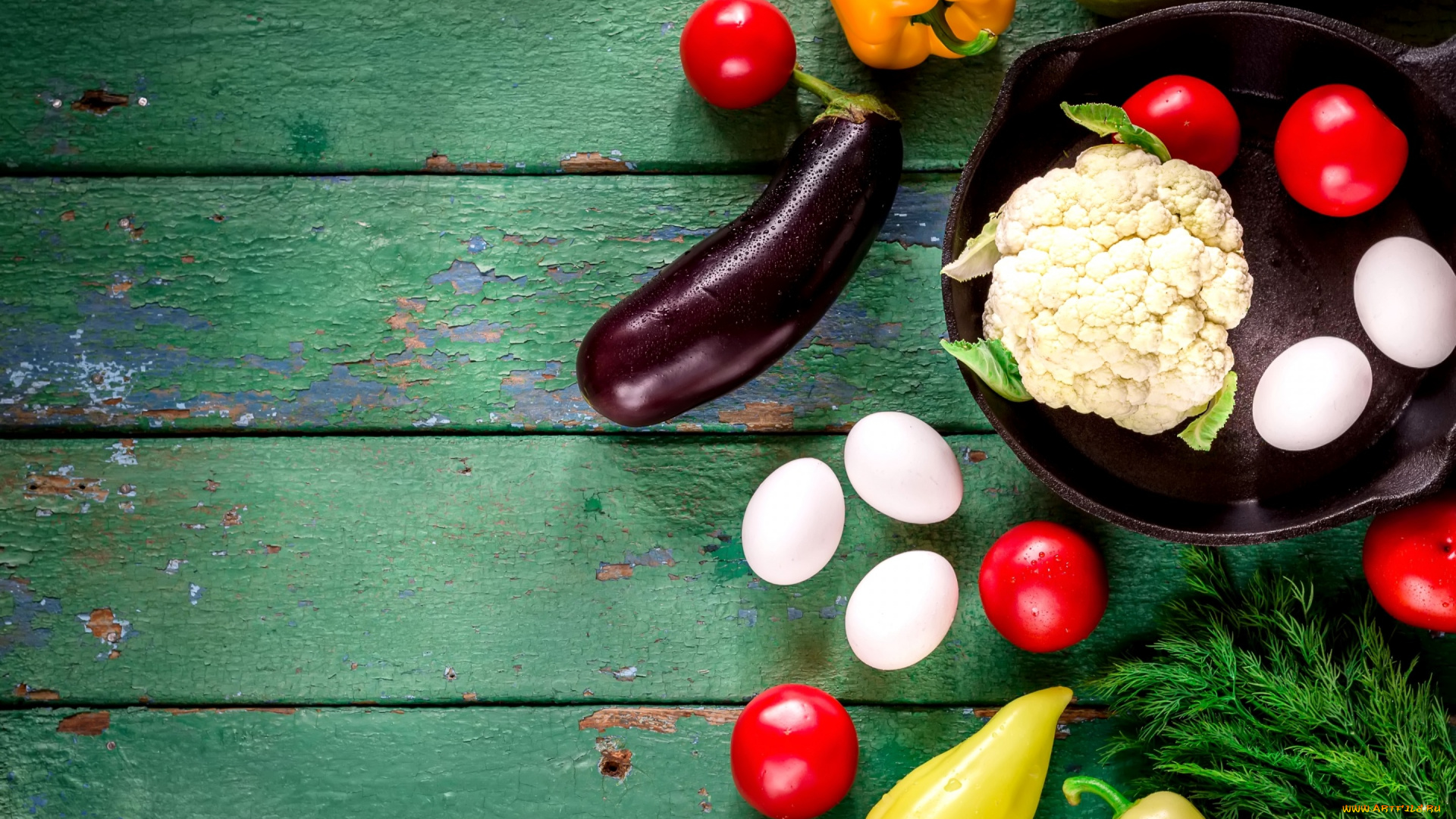 еда, овощи, яйца, лето, перец, помидоры, баклажан, кабачок, цветная, капуста, укроп, доски, томаты