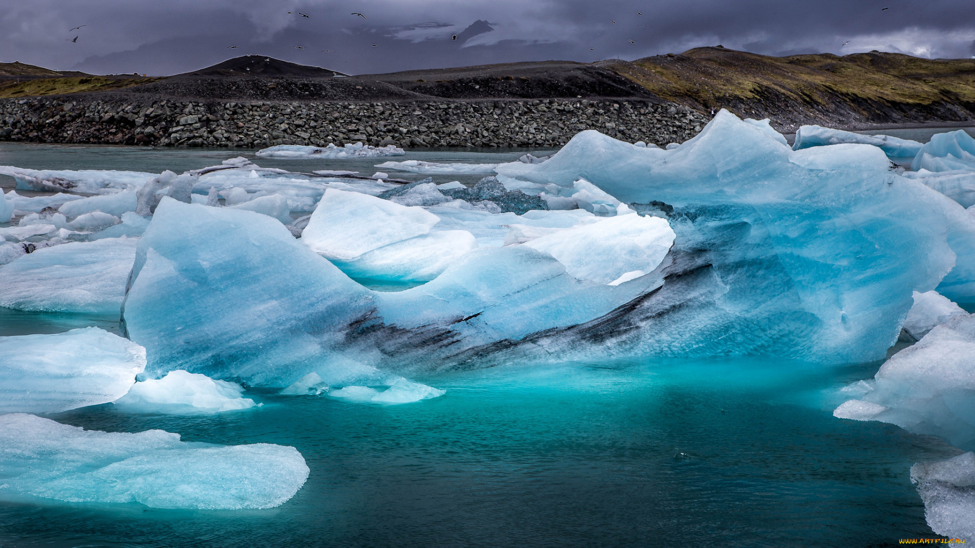 природа, айсберги, и, ледники, небо, море, айсберги, лёд
