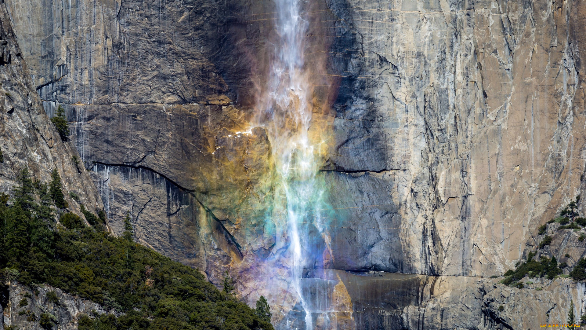 природа, горы, гора, скала, радуга, yosemite, valley, водопад
