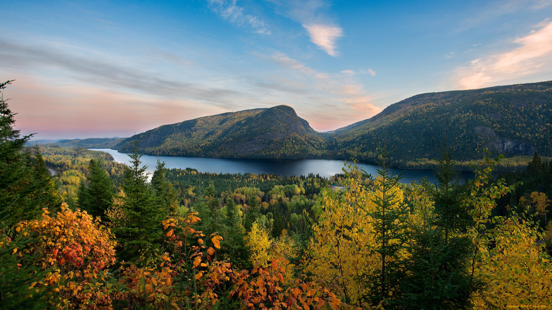 природа, пейзажи, деревья, горы, озеро, лес, осень