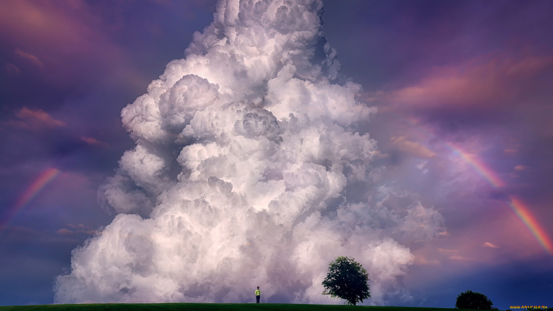 природа, стихия, облако, радуга, небо