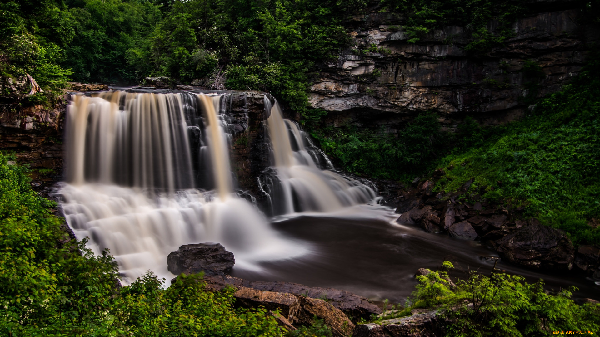 природа, водопады, лес, река, водопад