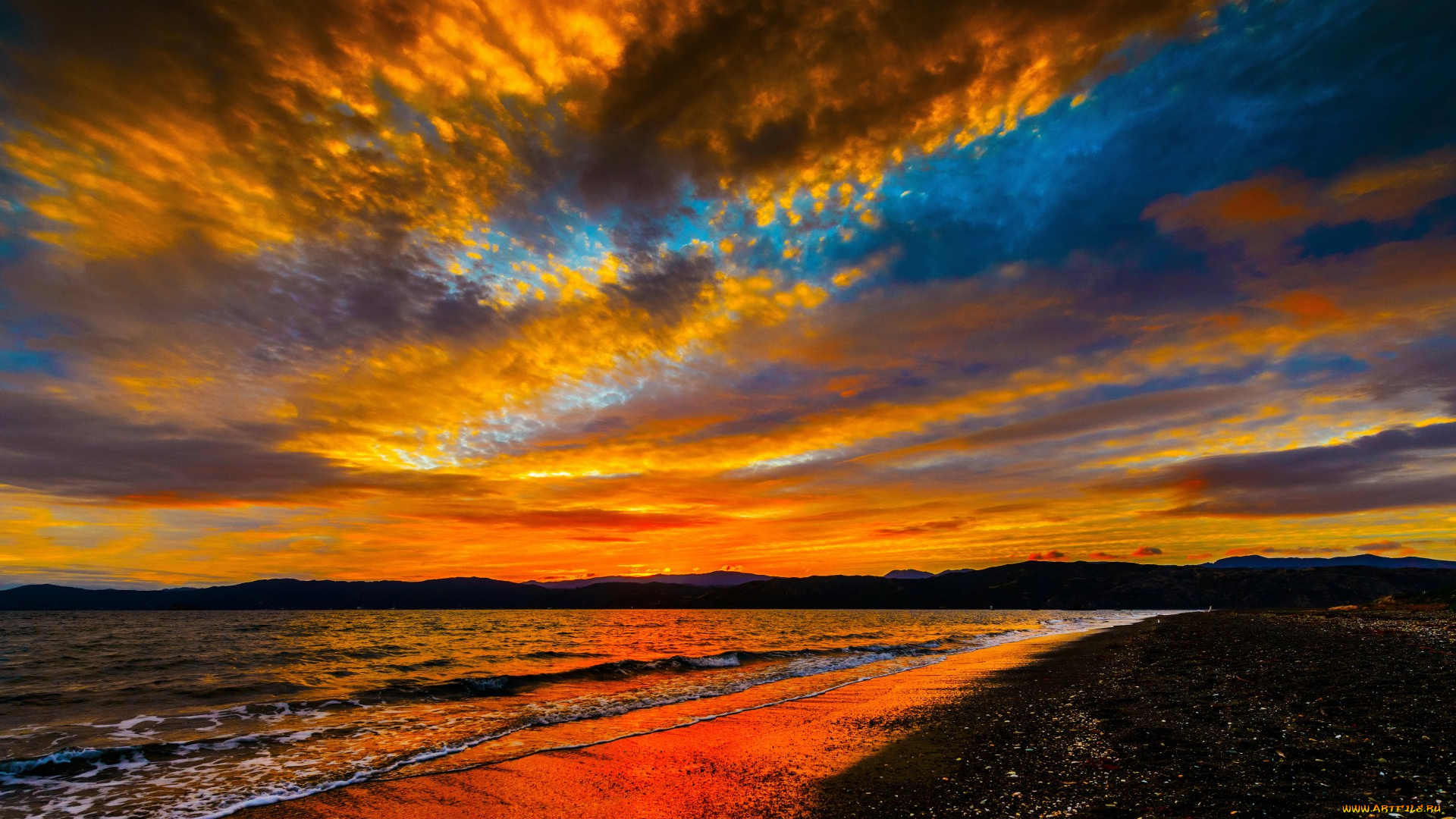 природа, восходы, закаты, море, побережье, прибой, небо, облака, зарево, закат