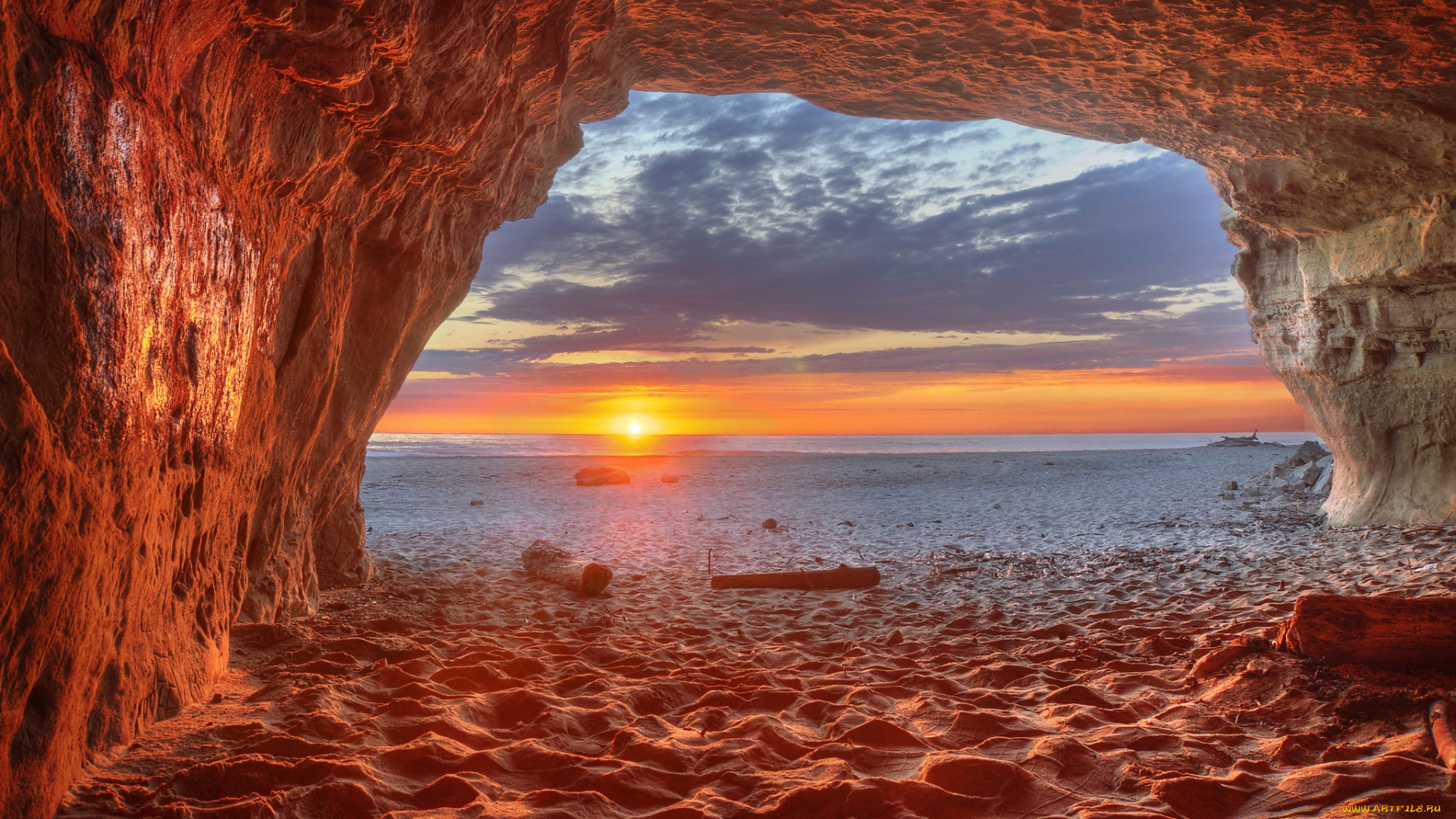 природа, восходы, закаты, пляж, грот, горизонт, рассвет