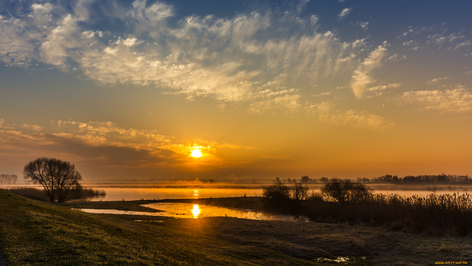 природа, восходы, закаты, река, тучи, солнце