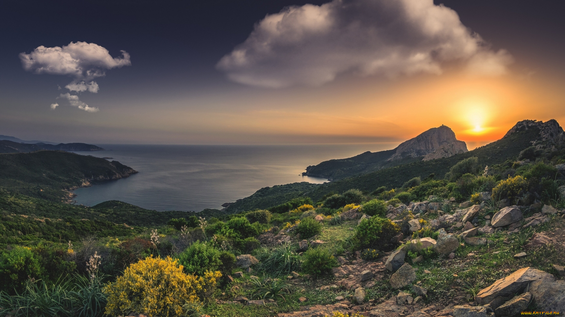 природа, восходы, закаты, скалы, побережье, море, средиземное, франция, корсика, mediterranean, sea, france, corsica, закат
