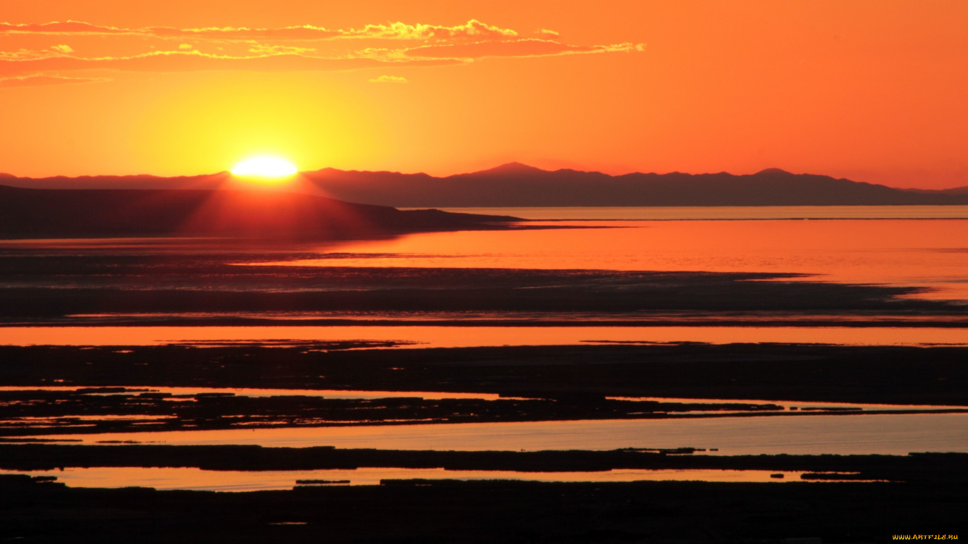 природа, восходы, закаты, the, great, salt, lake, sunset, закат, пейзаж, озеро