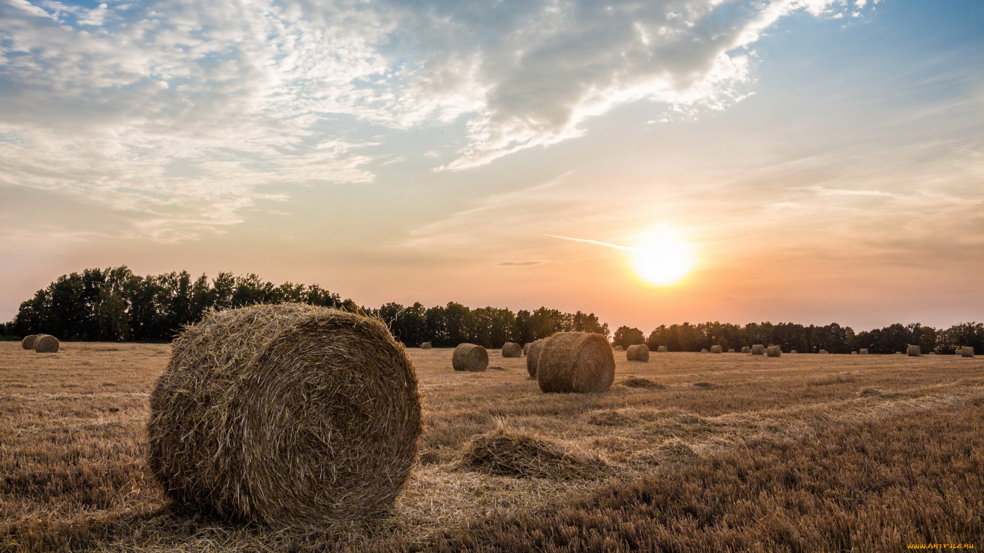 природа, восходы, закаты, закат, сено, поле