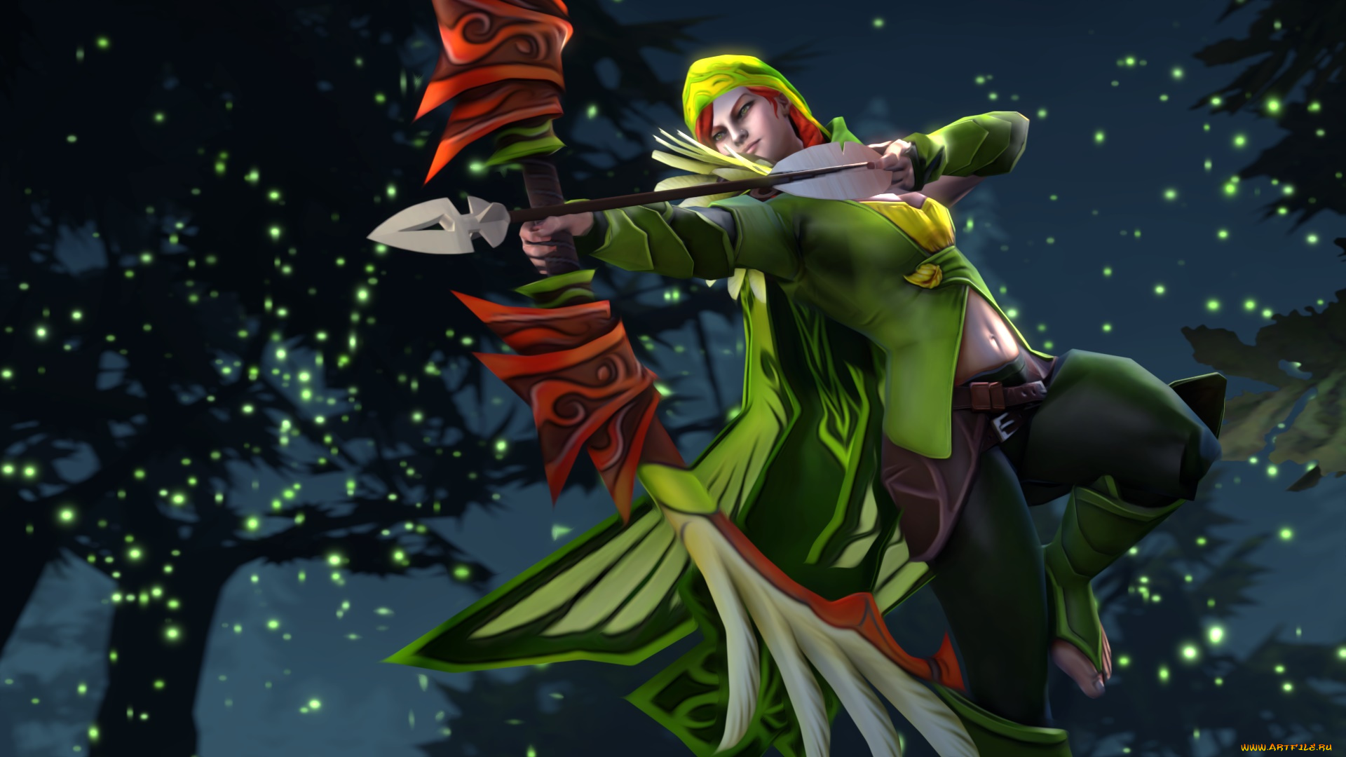 видео, игры, dota, 2, девушка, взгляд, фон, лук