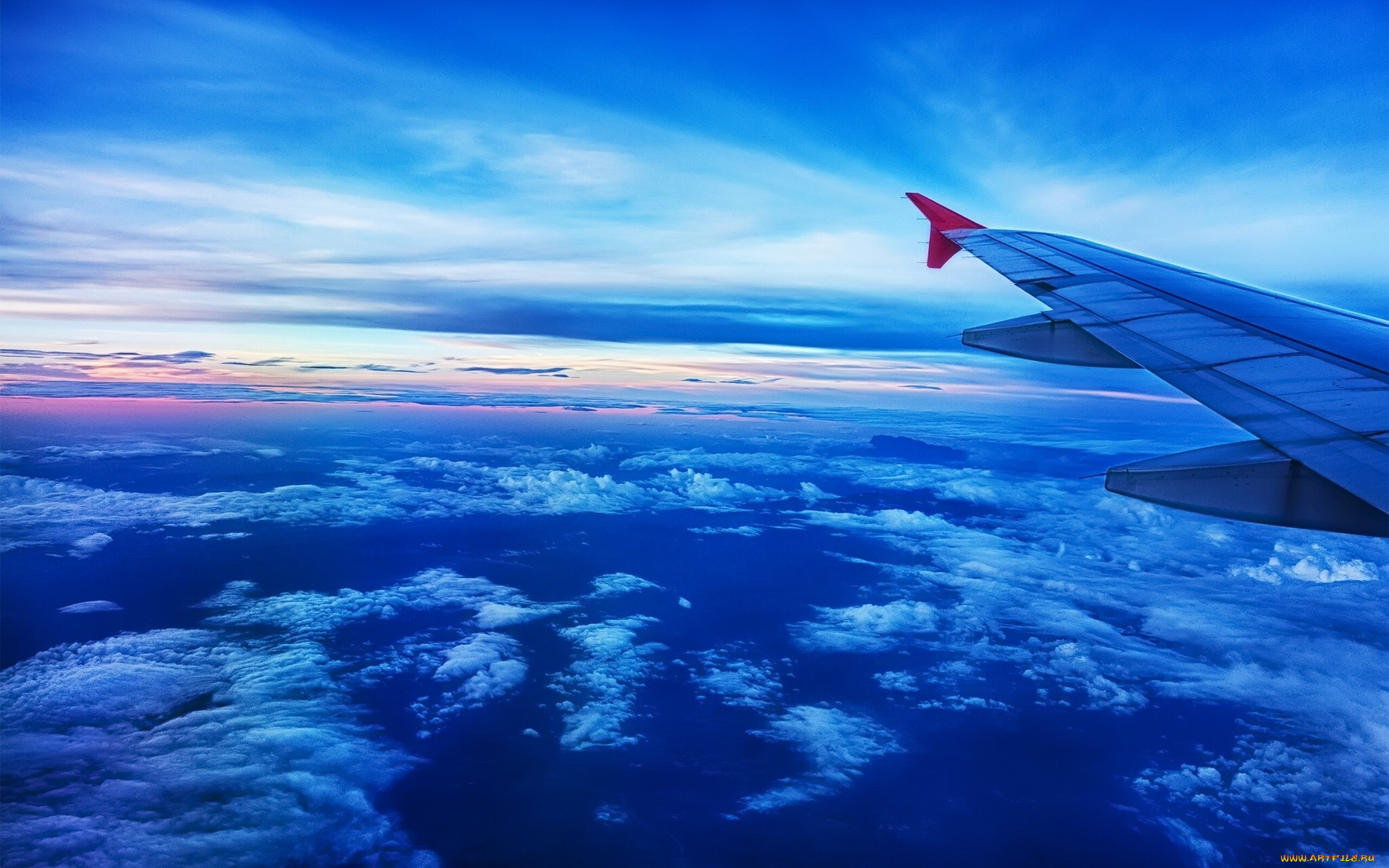 природа, облака, небо, крыло, самолёт, под, крылом, самолёта