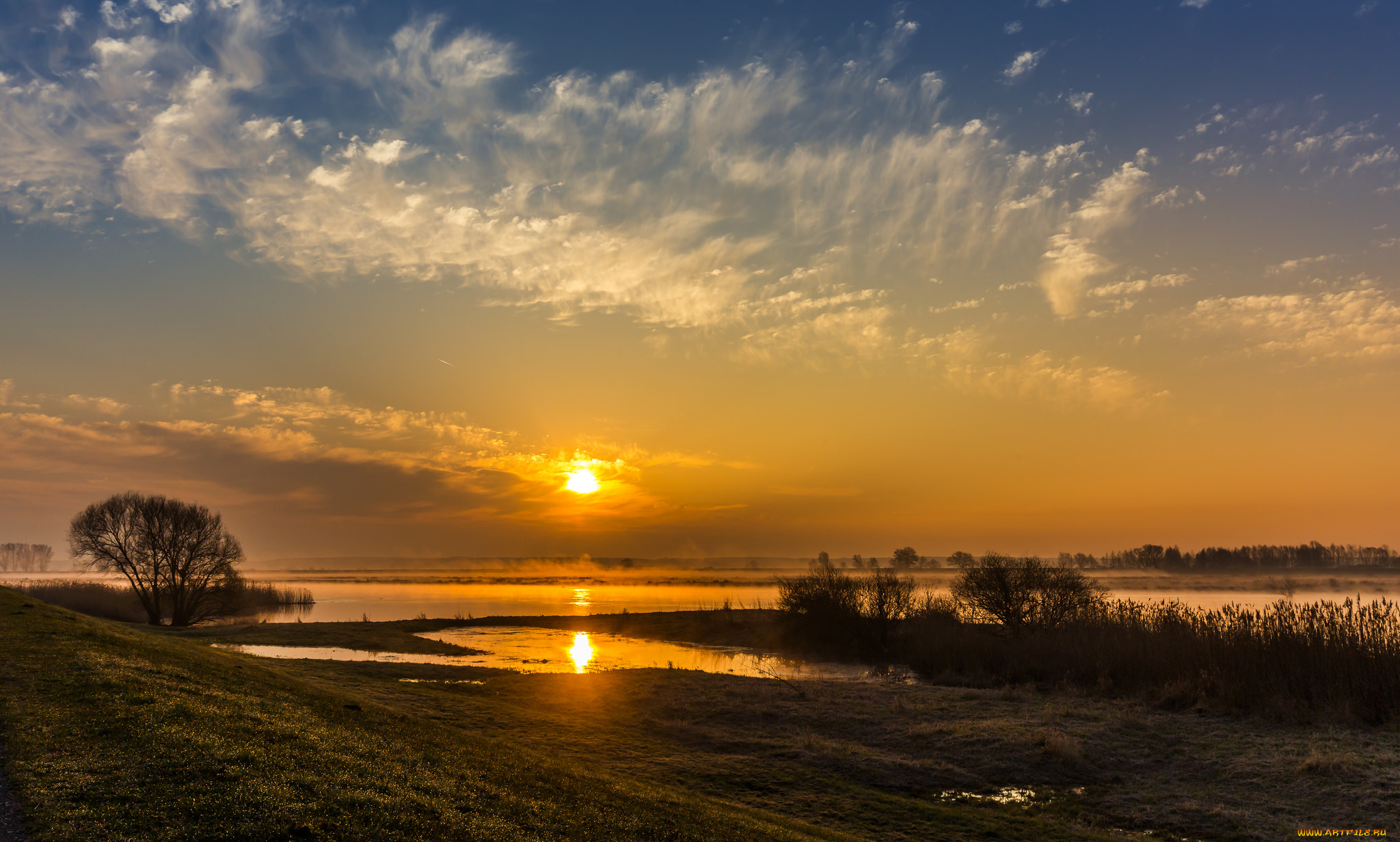 природа, восходы, закаты, река, тучи, солнце