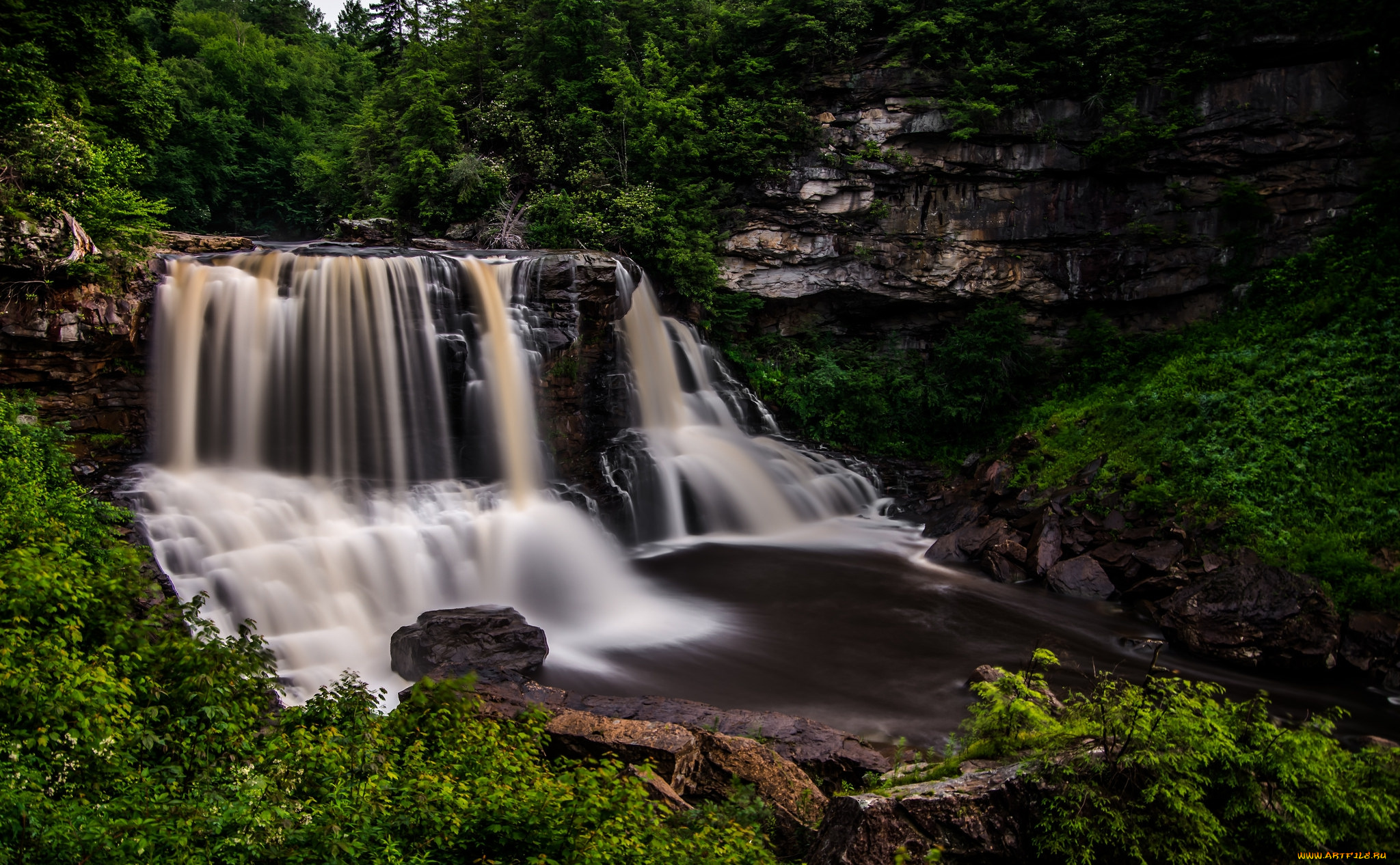 природа, водопады, лес, река, водопад