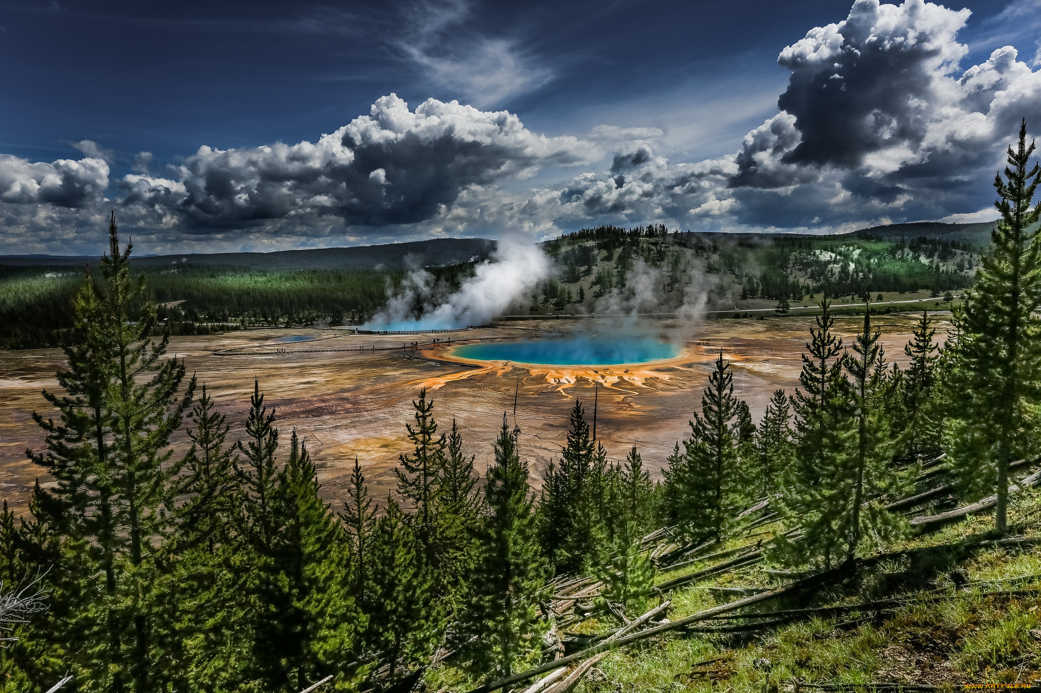 природа, стихия, испарения, гейзер, лес, плато