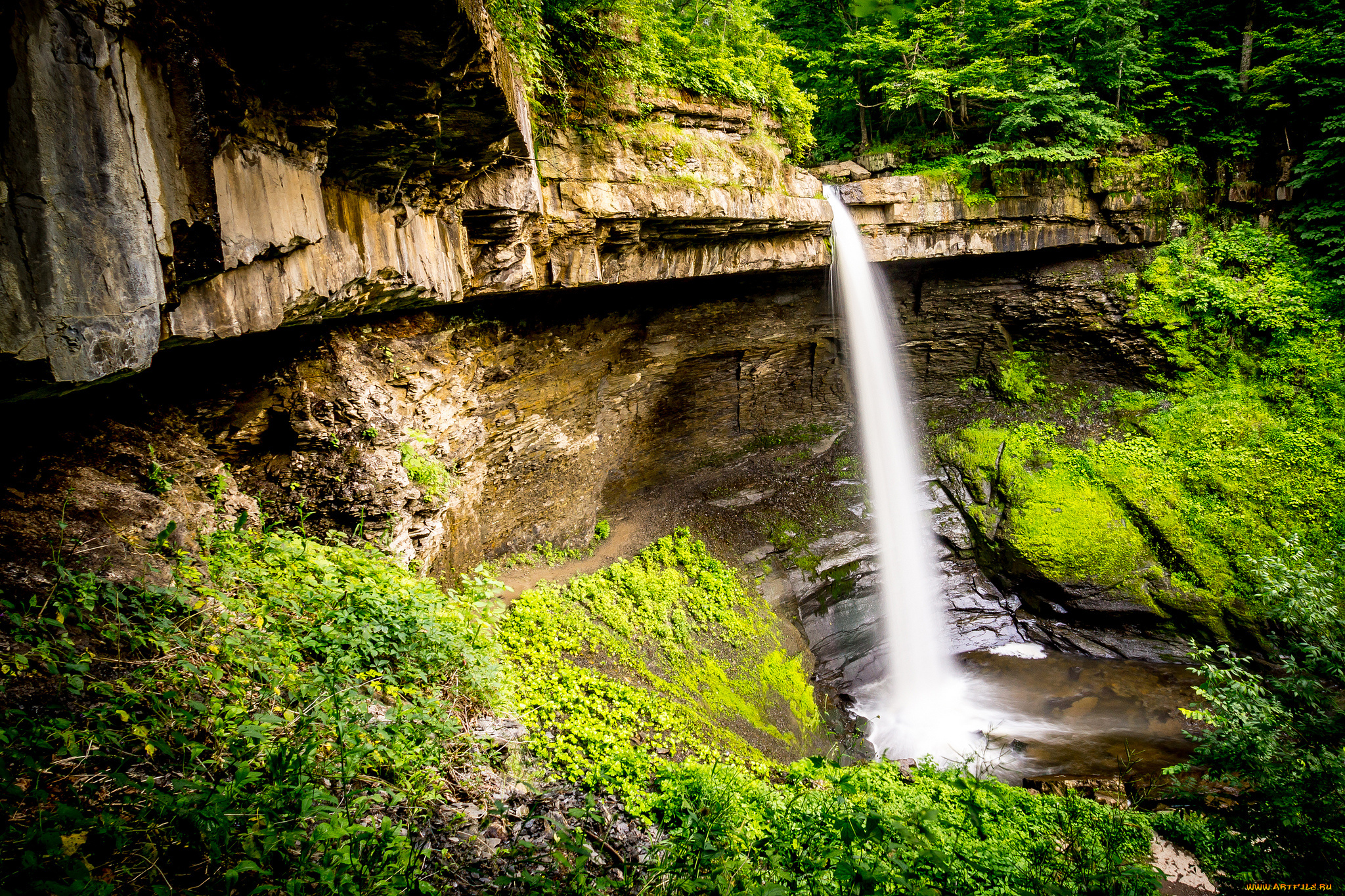 природа, водопады, водопад, река, лес