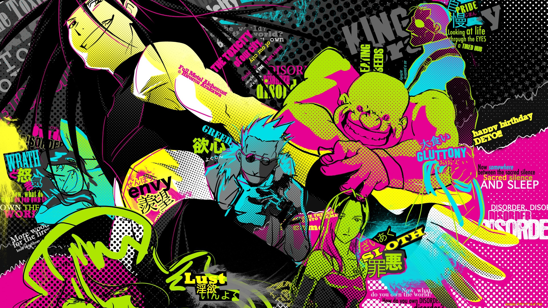 аниме, fullmetal, alchemist, pride, lust, sloth, envy, wrath, gluttony, homunculi, greed, гомункулы