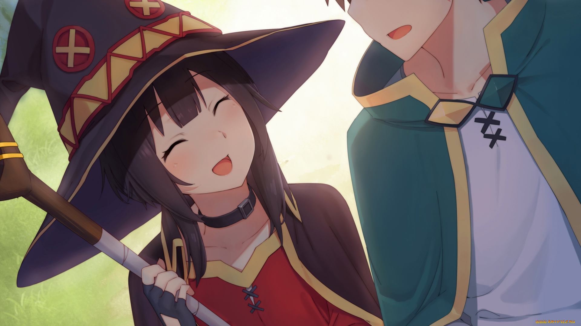 аниме, kono, subarashii, sekai, ni, shukufuku, wo, парень, фон, взгляд, девушка