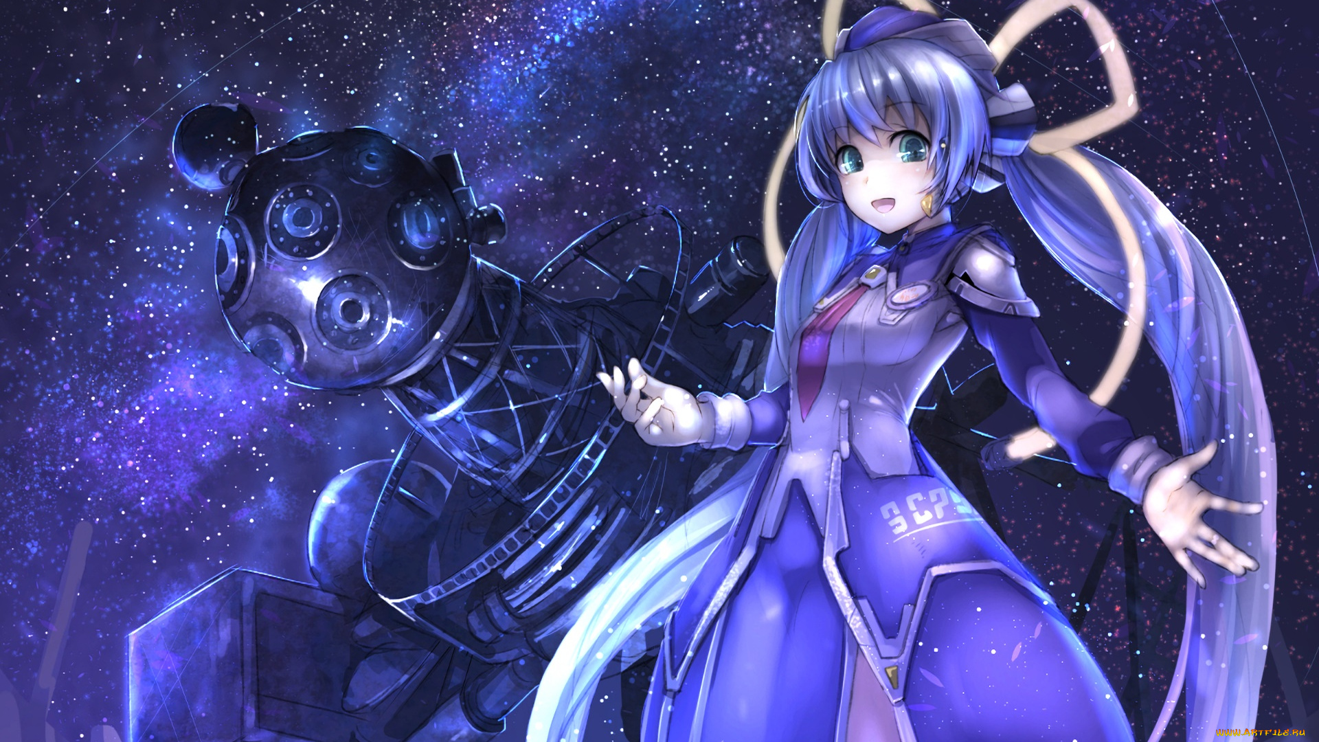 аниме, planetarian, девушка, взгляд, фон