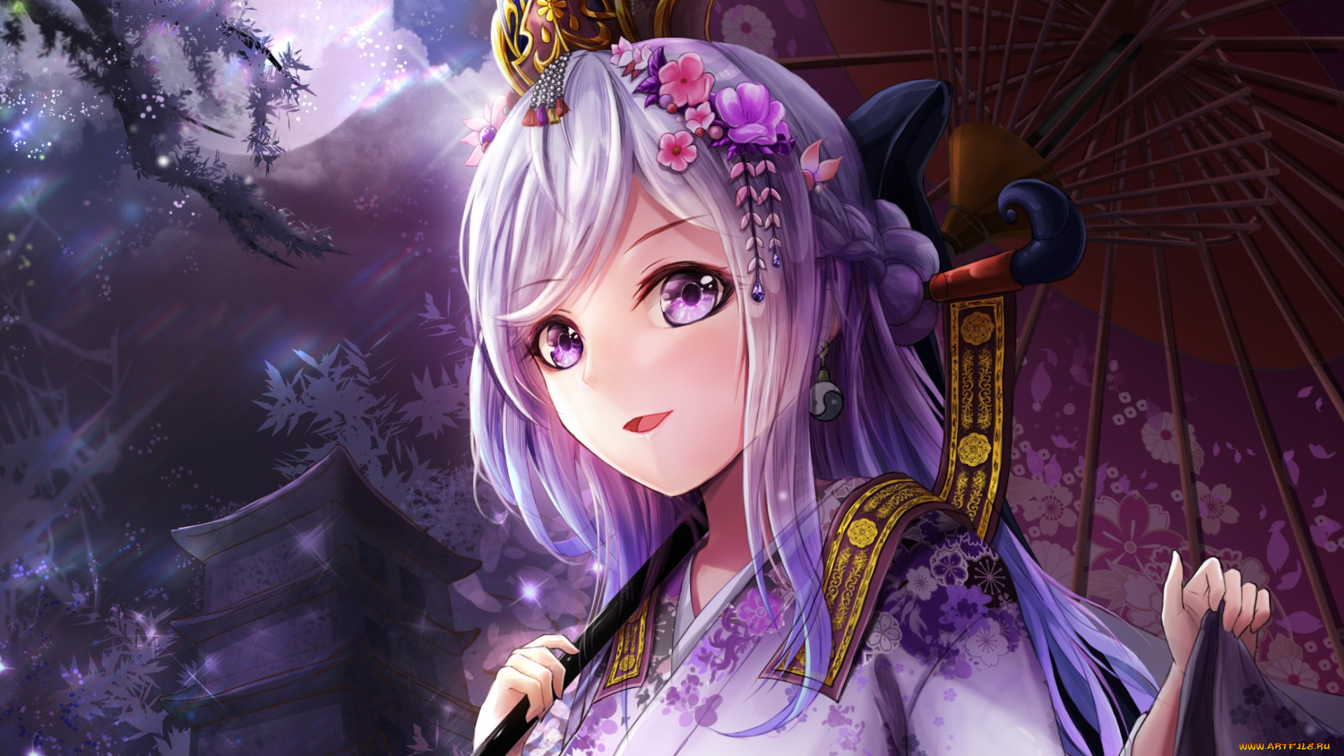 аниме, unknown, , другое, ночь, луна, девочка