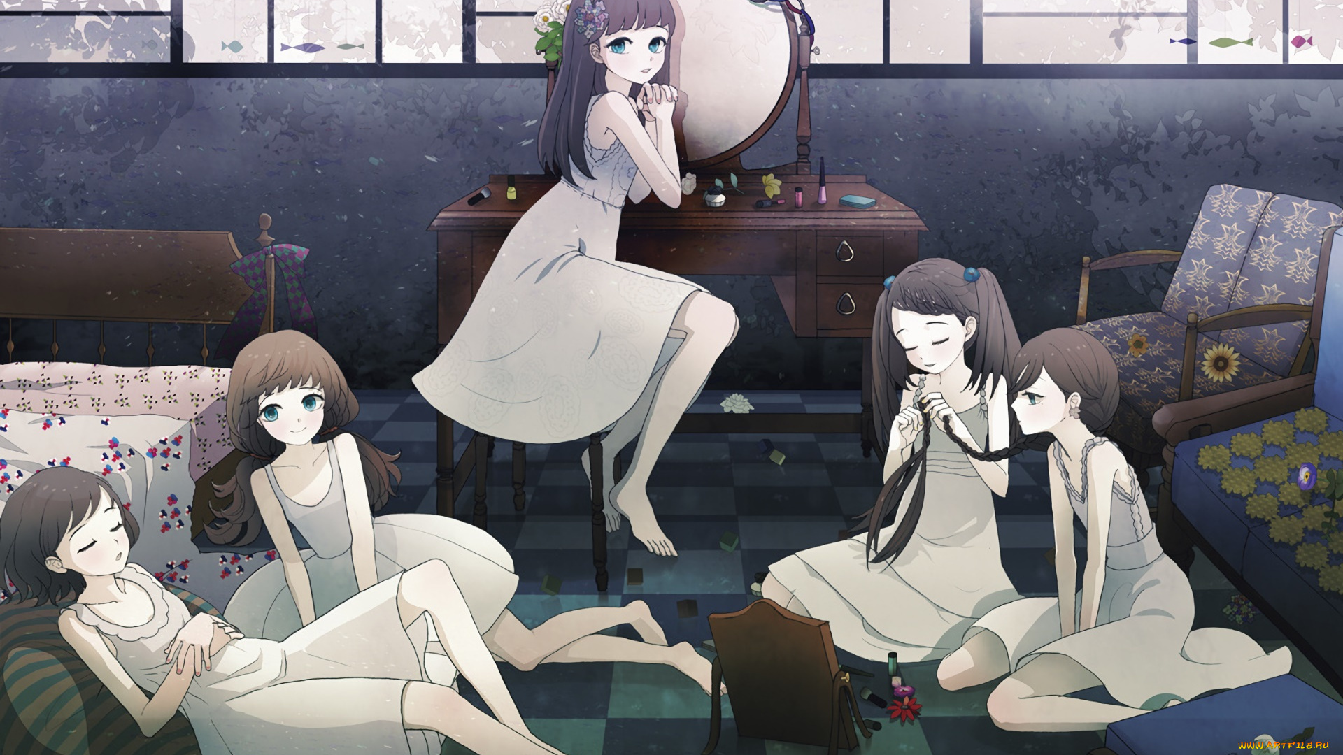 аниме, unknown, , другое, взгляд, девушки, фон